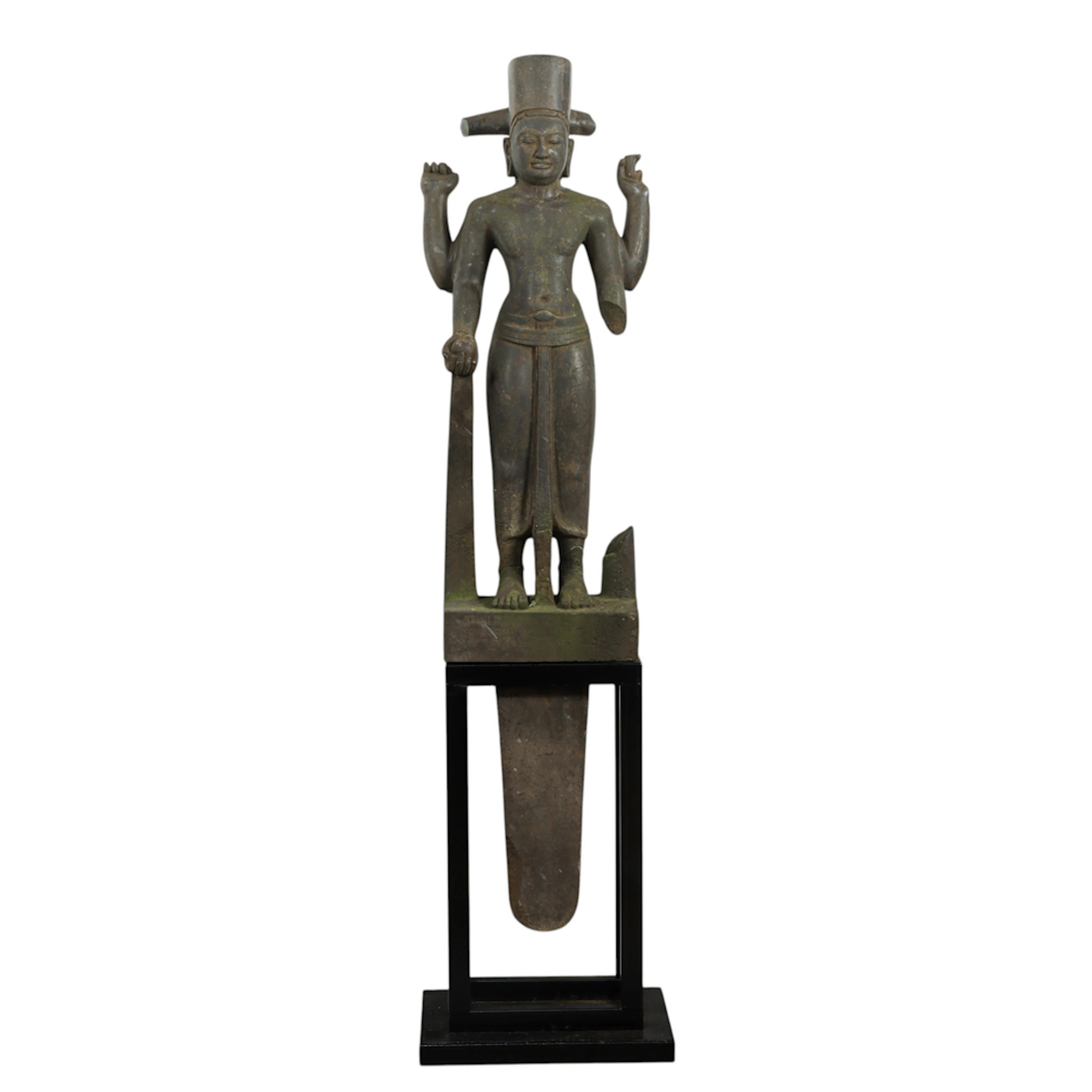 A Pre Angkor style stone Hindu figure on stand