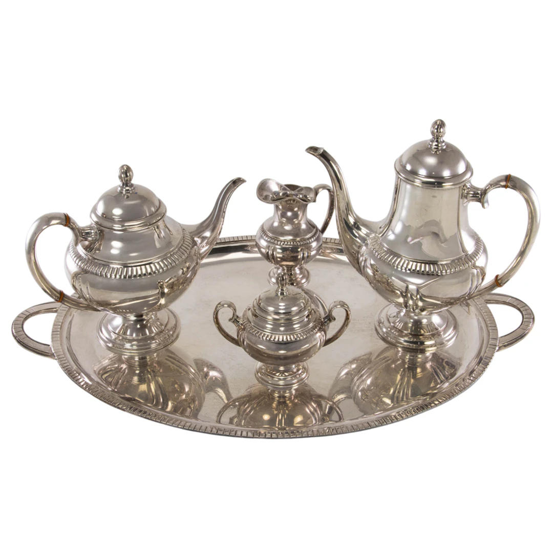 A German hand wrought sterling presentation four piece tea and coffee