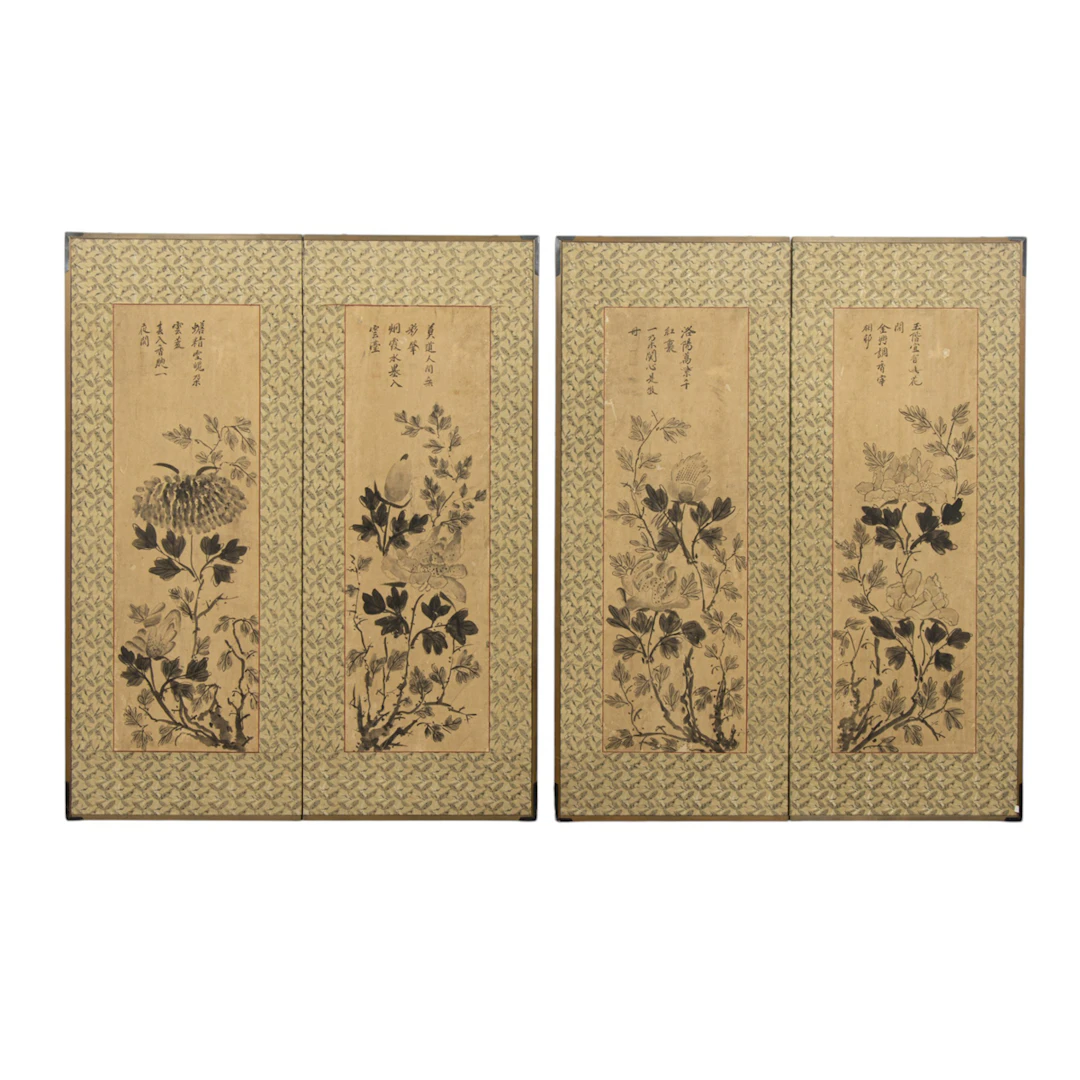 A pair of Japanese two-panel folding screens