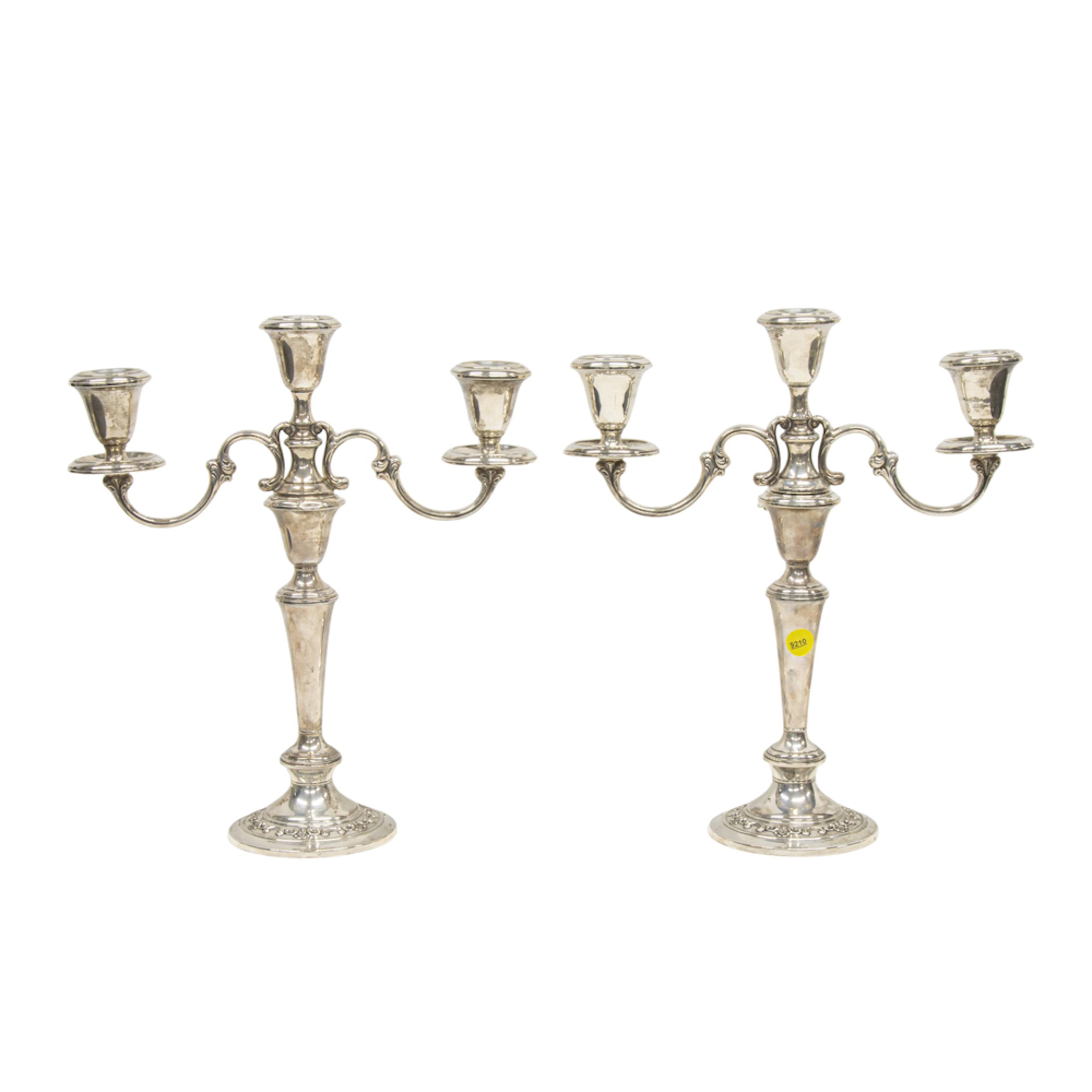 A pair of sterling four part weighted candelabra, Gorham Mfg Co.