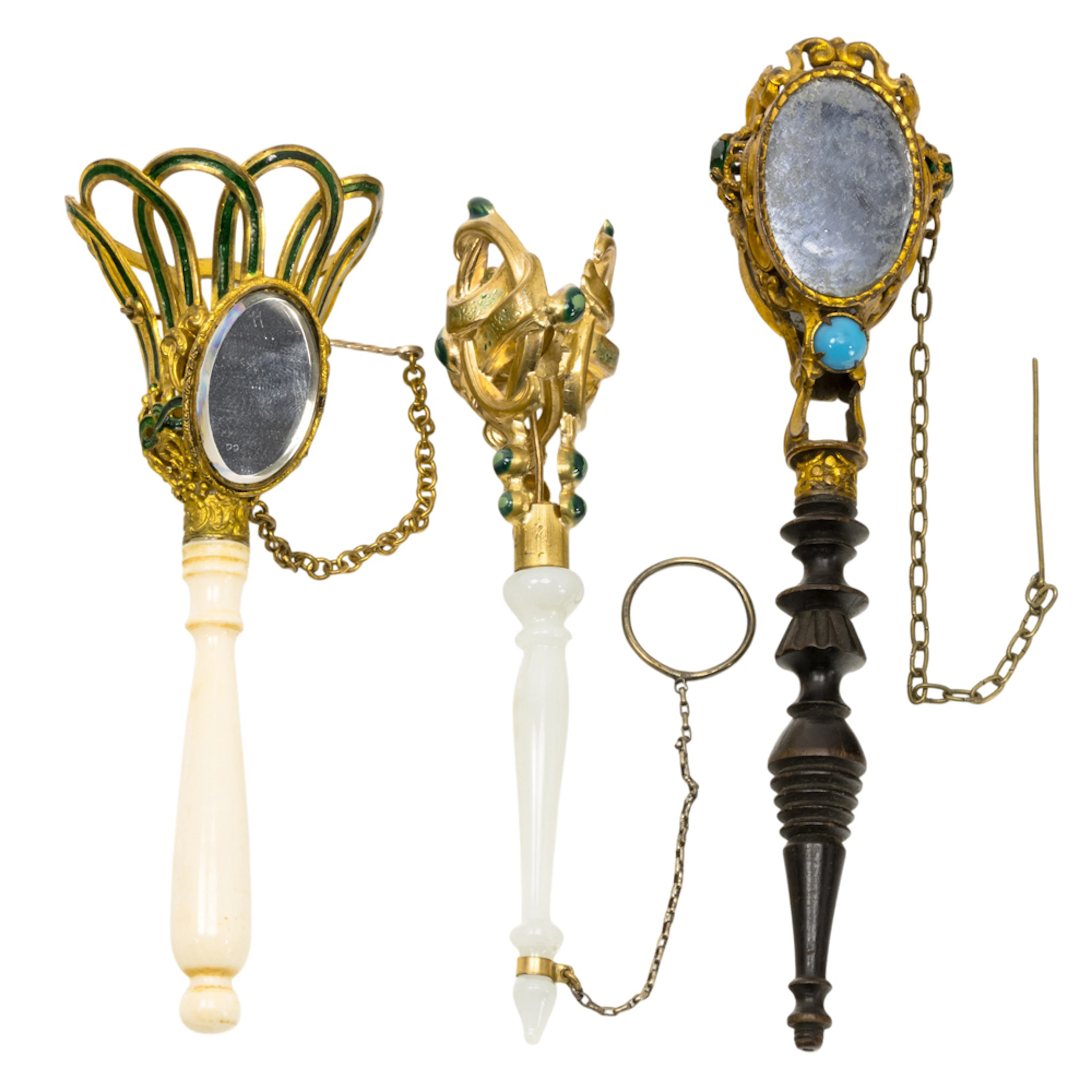 Three English or French gilt metal posy holders or tussie mussies