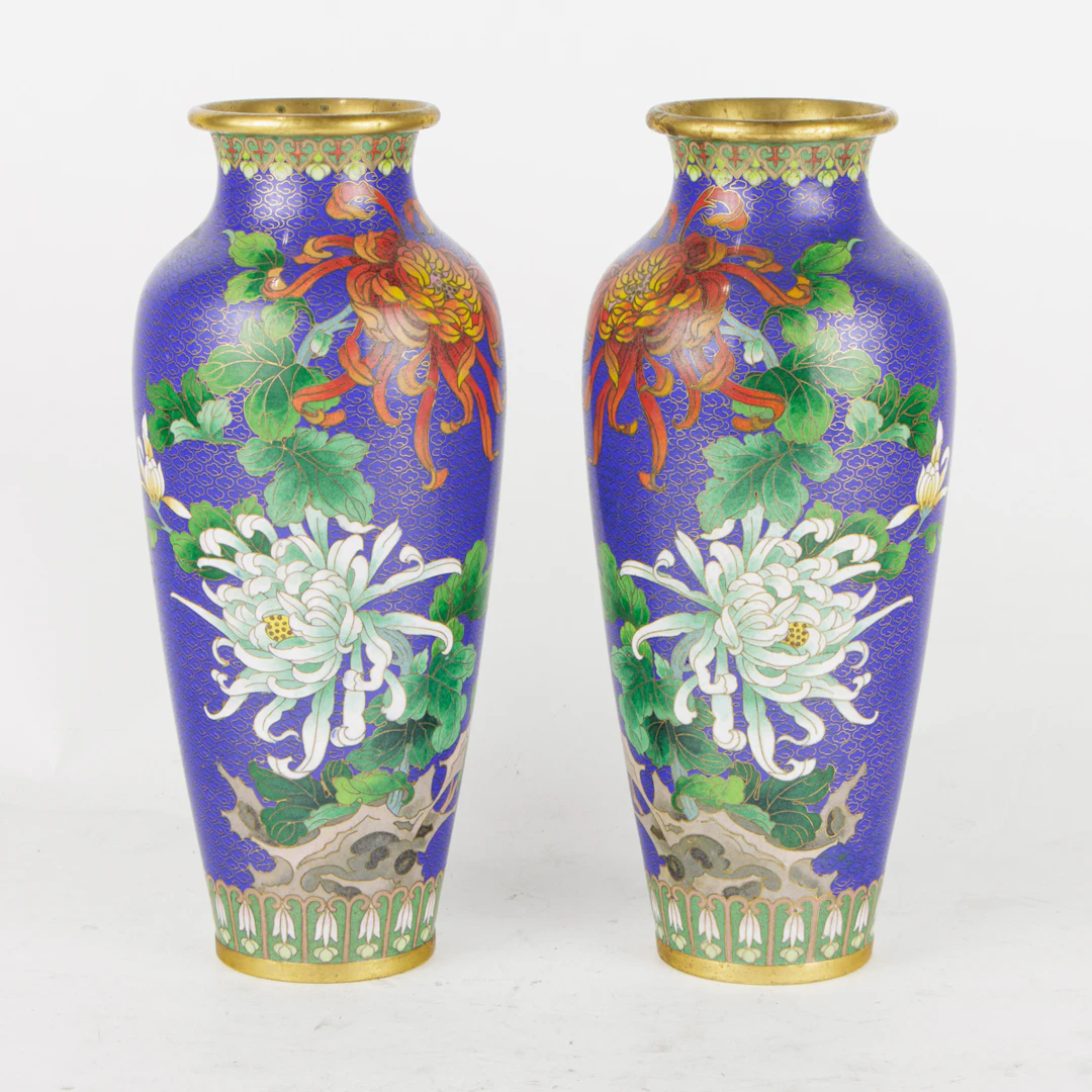 A pair of Chinese cloisonne enamel vases