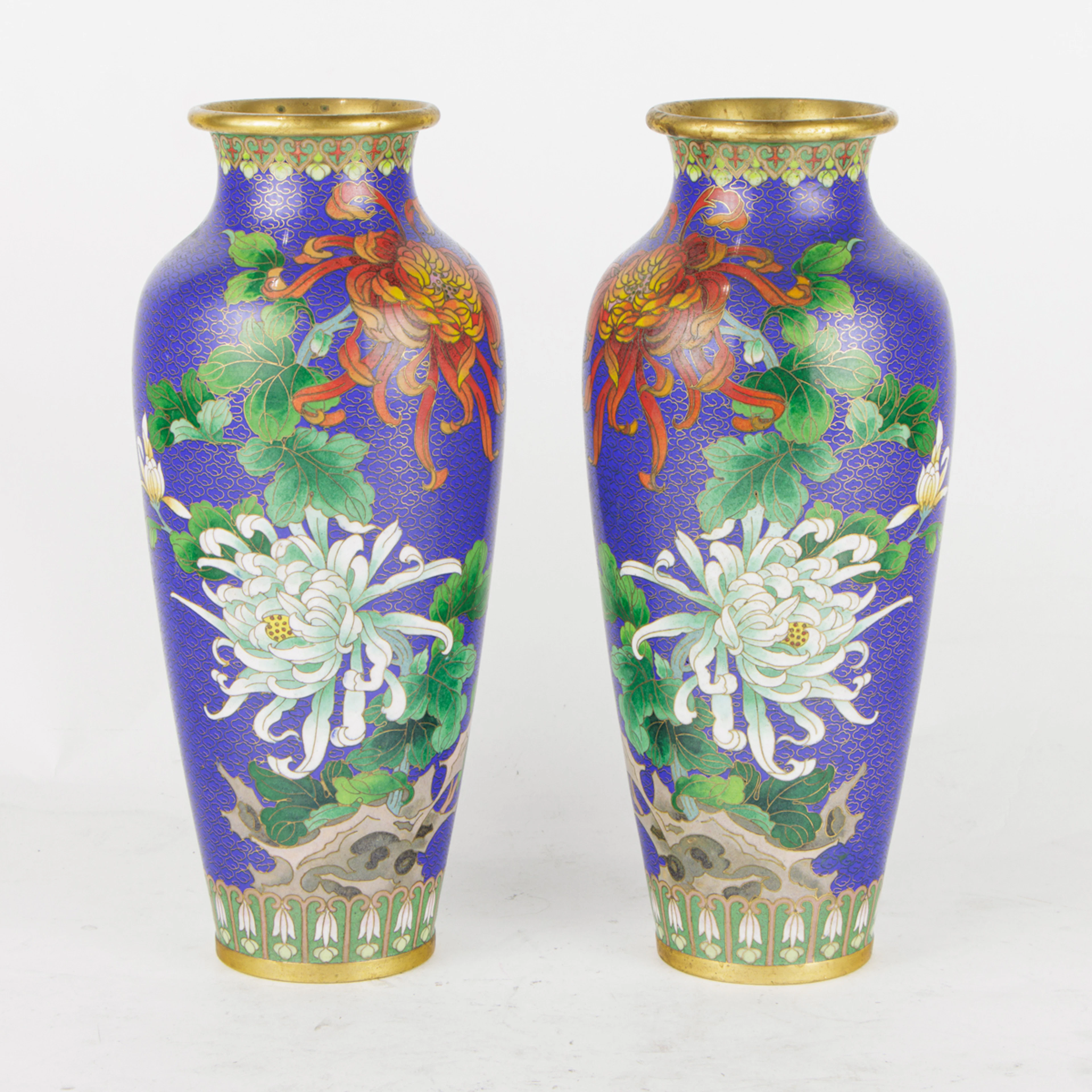 A pair of Chinese cloisonne enamel vases