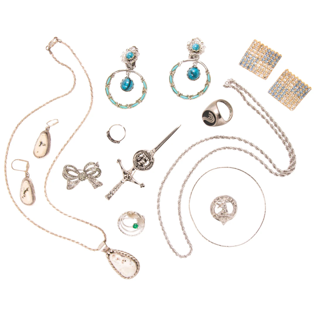 A miscellaneous group of silver and silver-tone jewelry