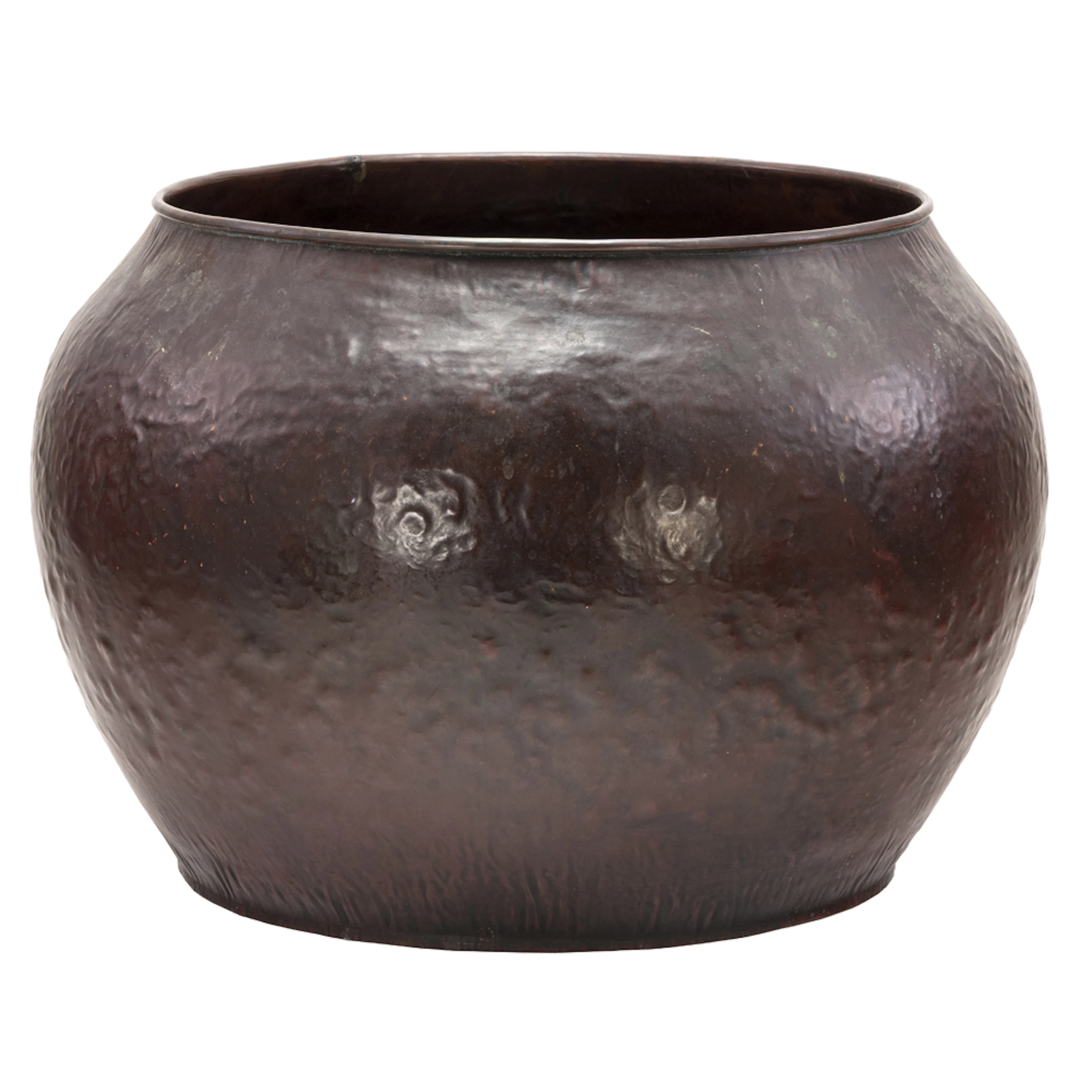 A large Michael Adams hammered copper warty jardiniere