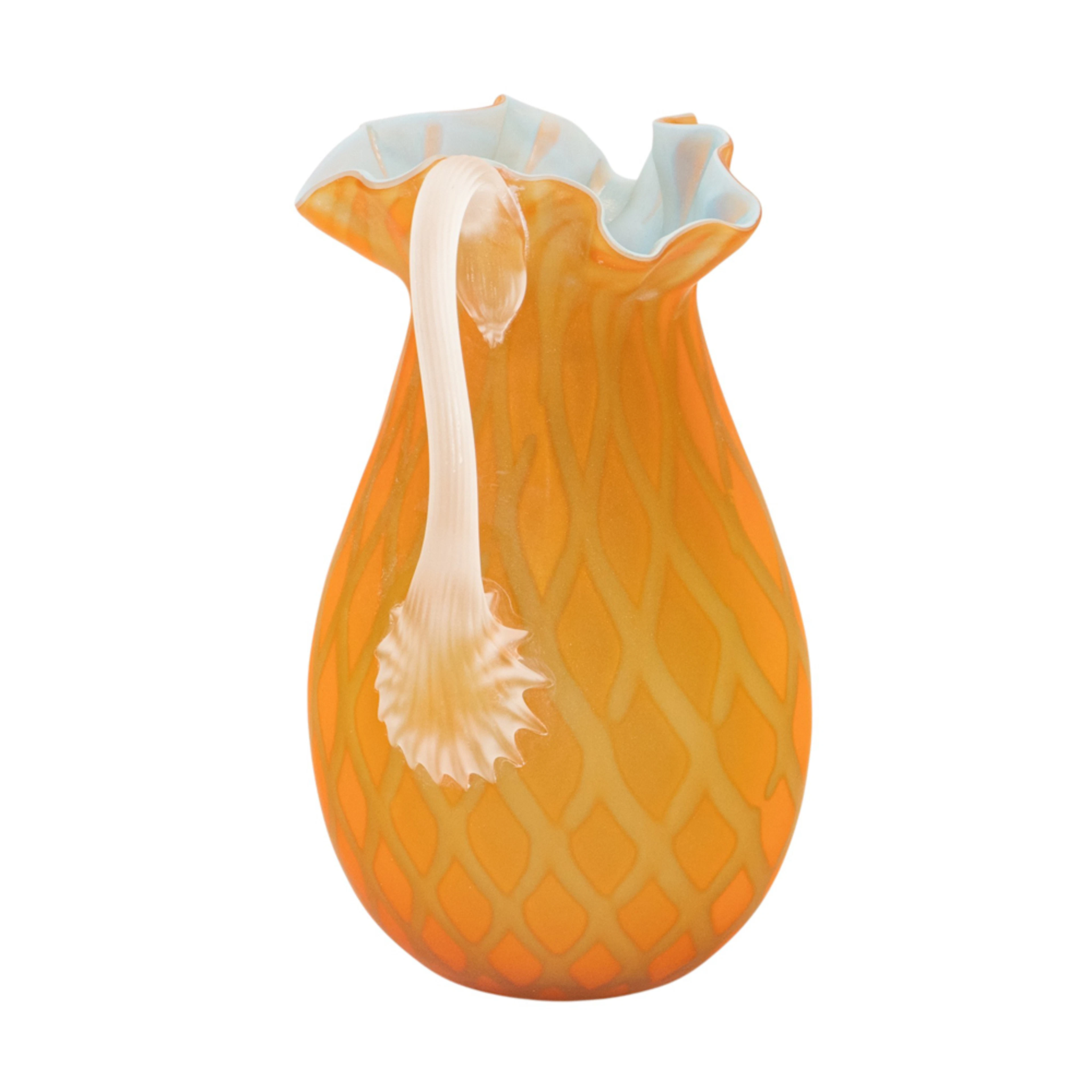 A Victorian satin quilted glass pitcher
