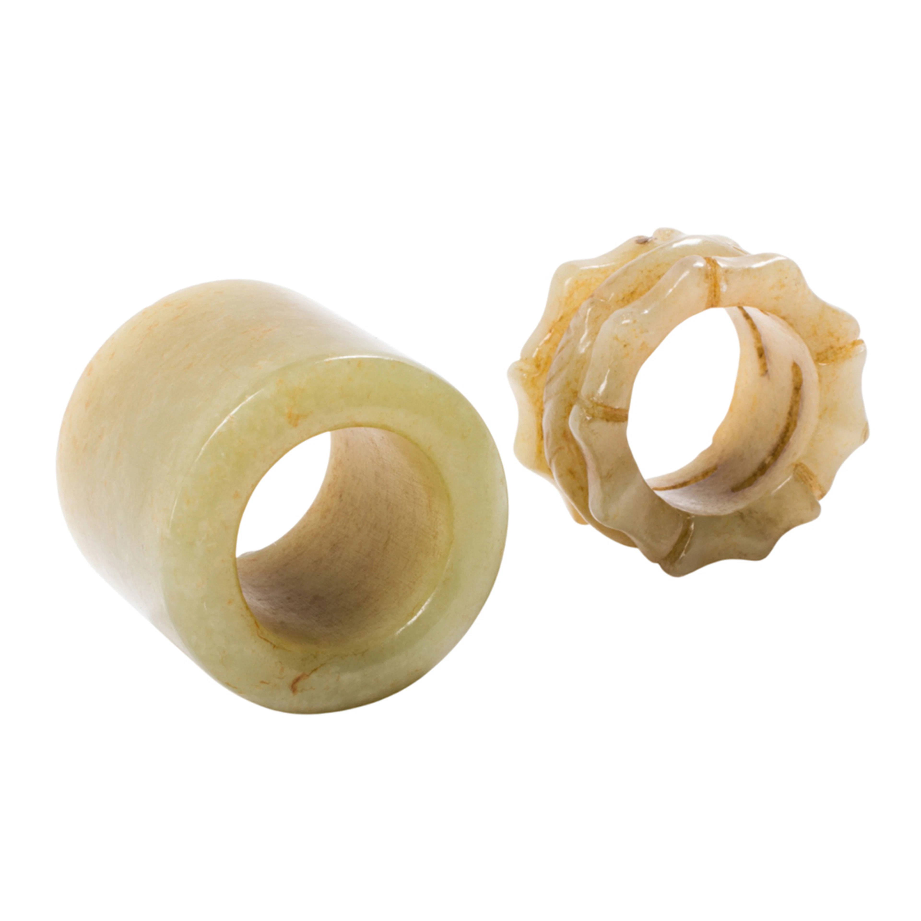 (lot of 2) Chinese celadon jade archer's rings
