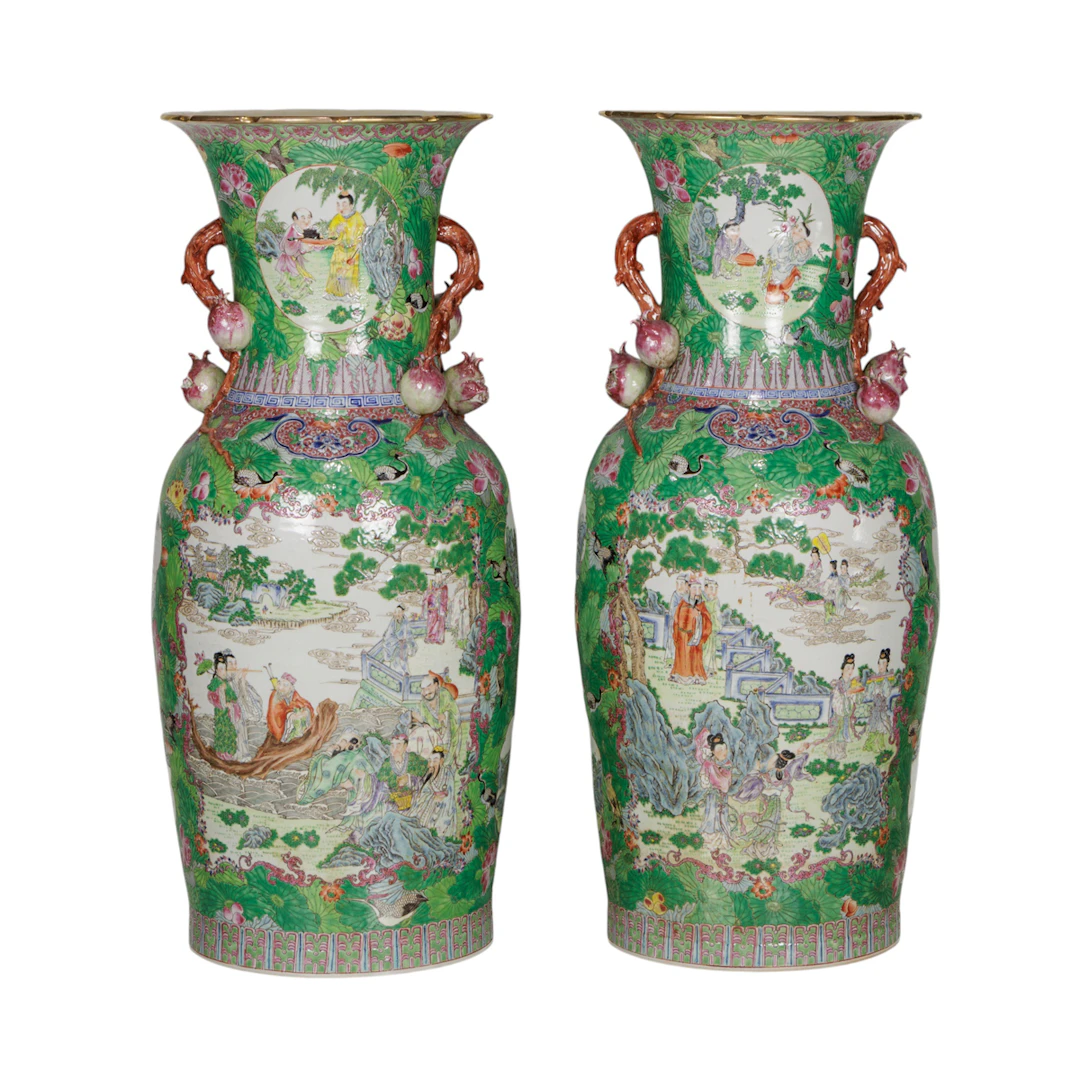 A pair of Chinese famille rose hall vases