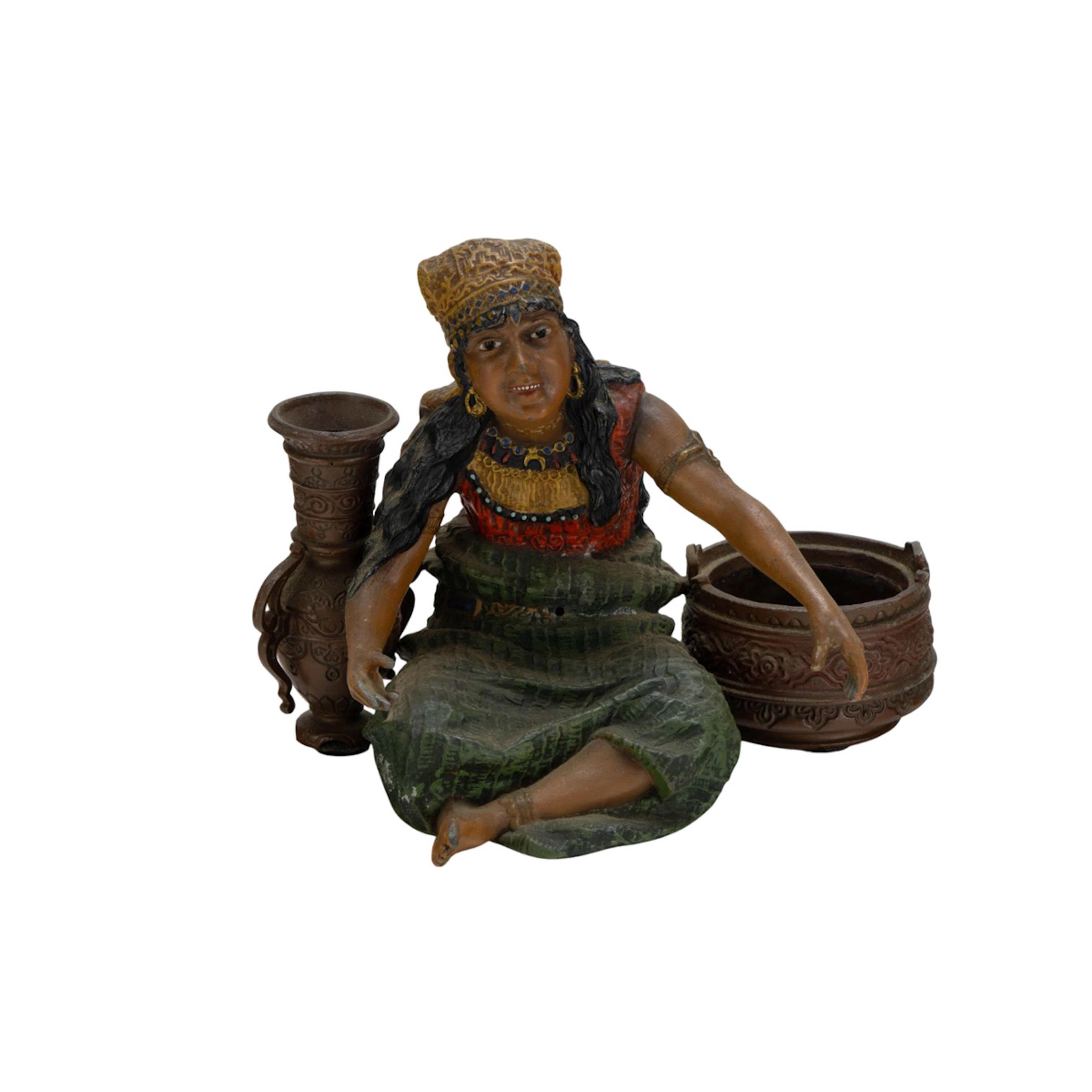 A Continental cold painted metal figural smoking stand