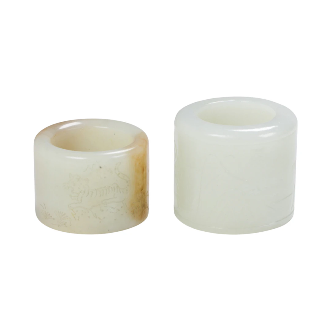 (lot of 2) Chinese white jade archer's rings