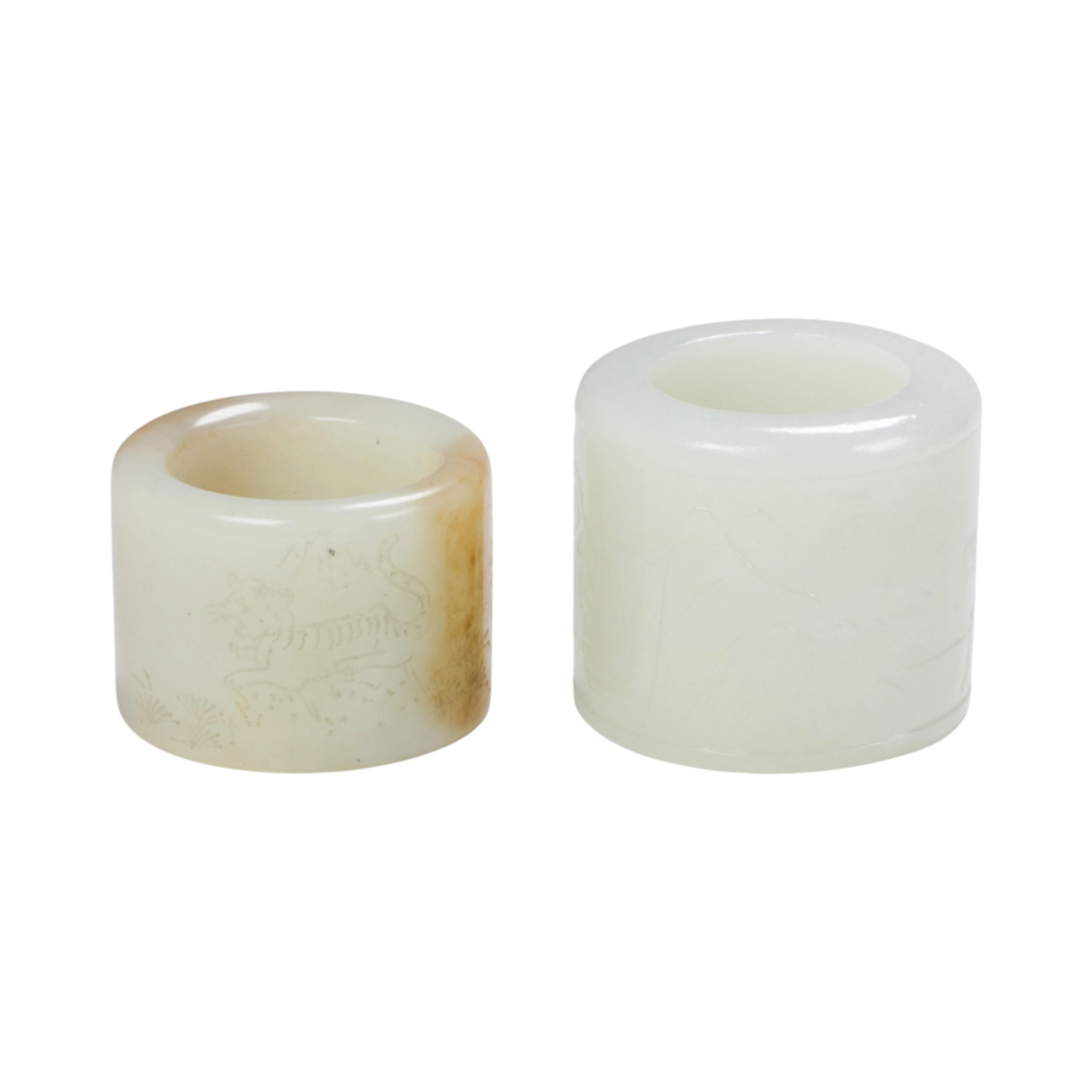 (lot of 2) Chinese white jade archer's rings