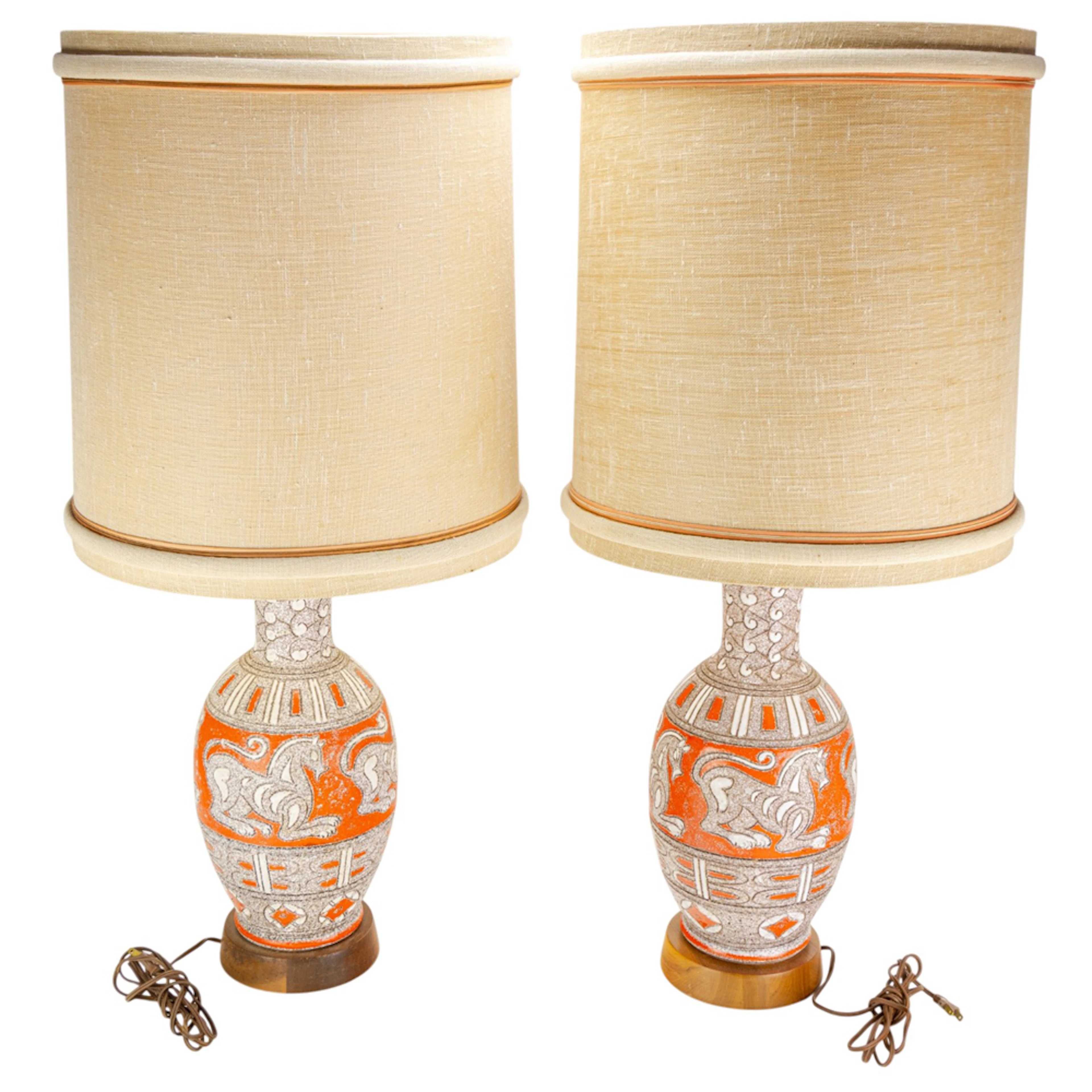 A pair of Italian pottery table lamps