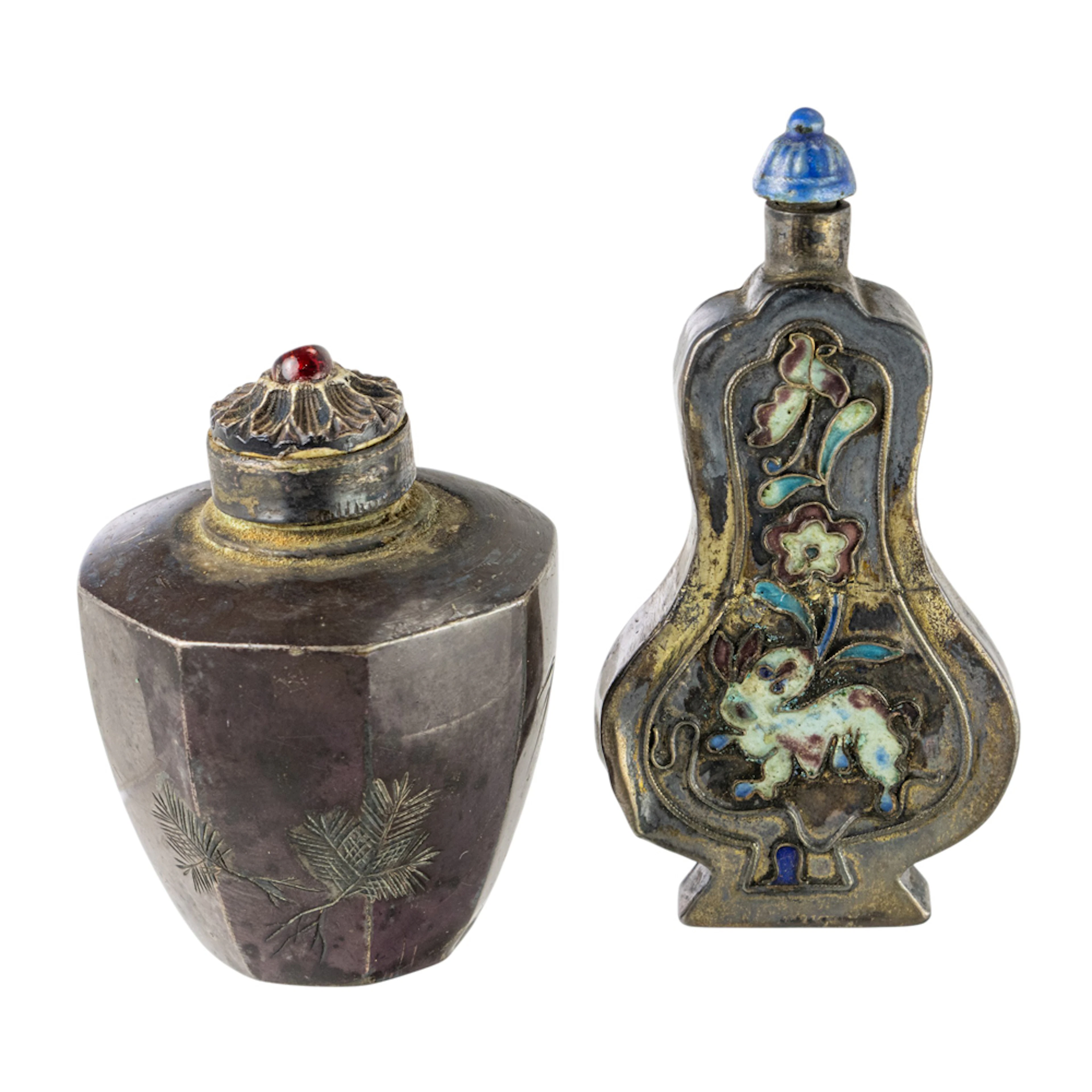 (lot of 2) Chinese and Japanese silver snuff bottles
