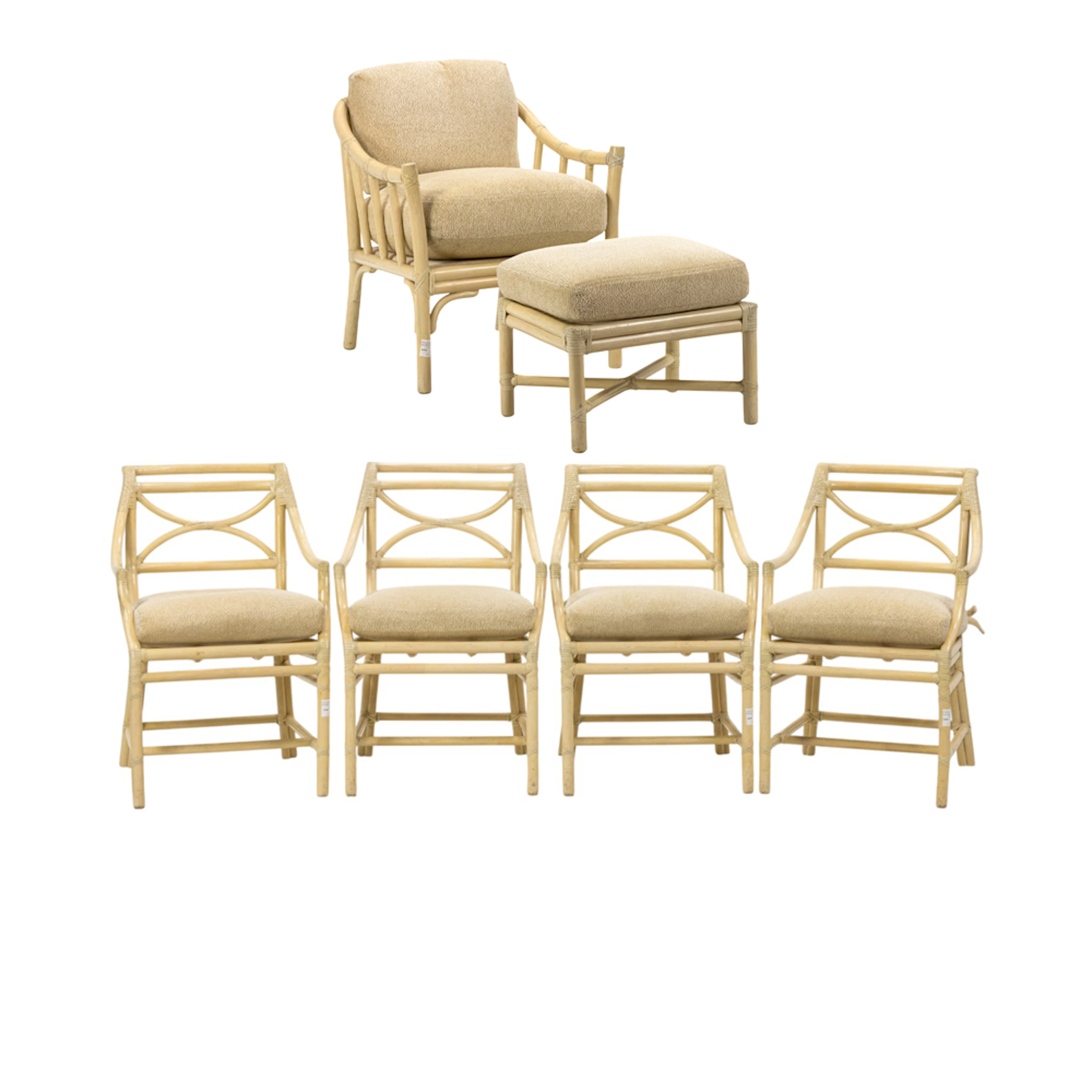 A group of McGuire San Francisco cream finish rattan chairs