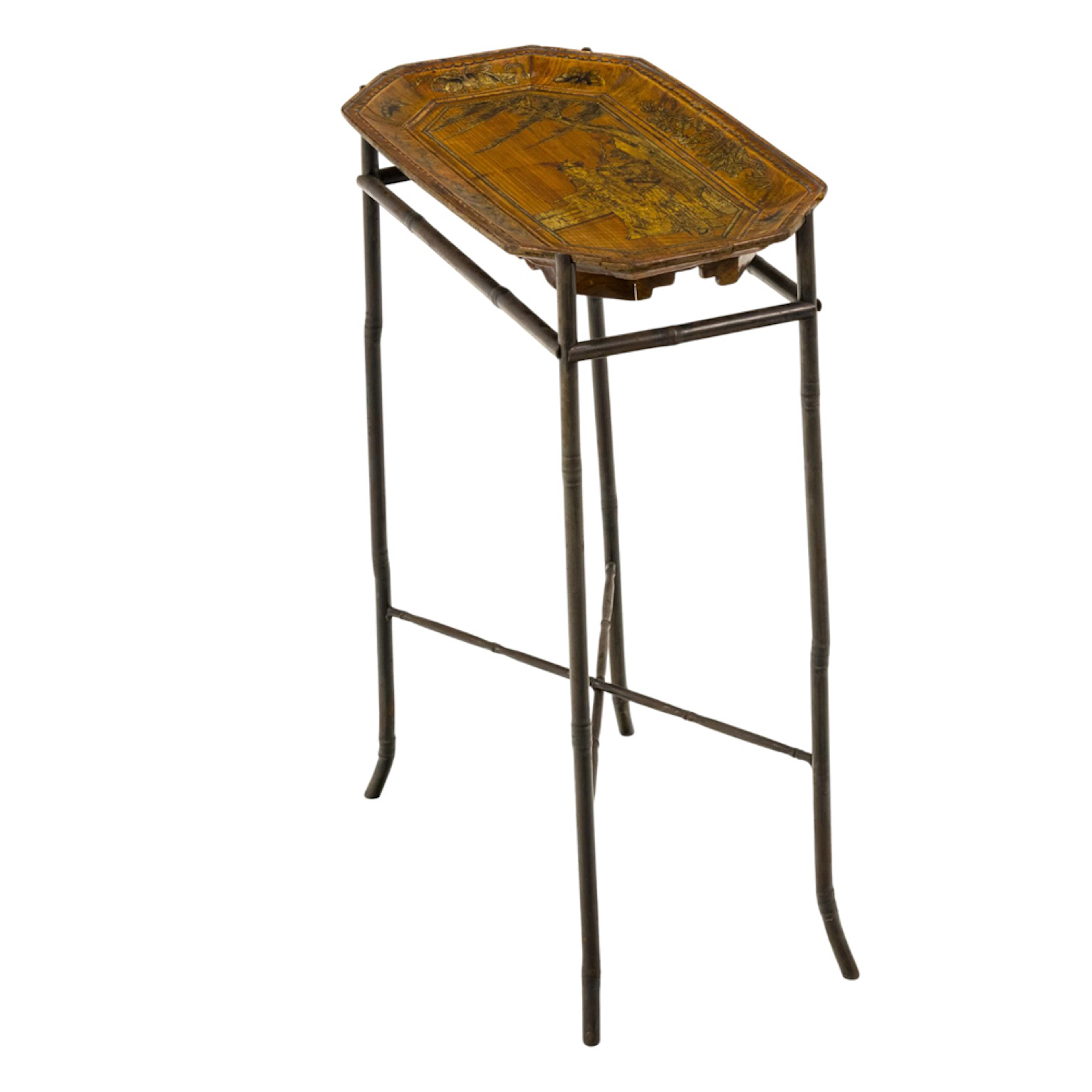 A Chinese tray on custom stand with miniature frog supports. Provenance: