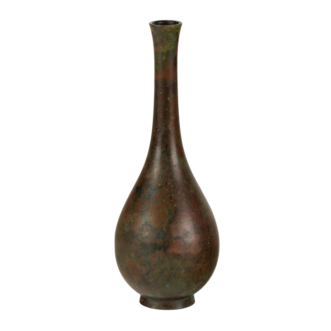 A Japanese patinated bronze bottle vase