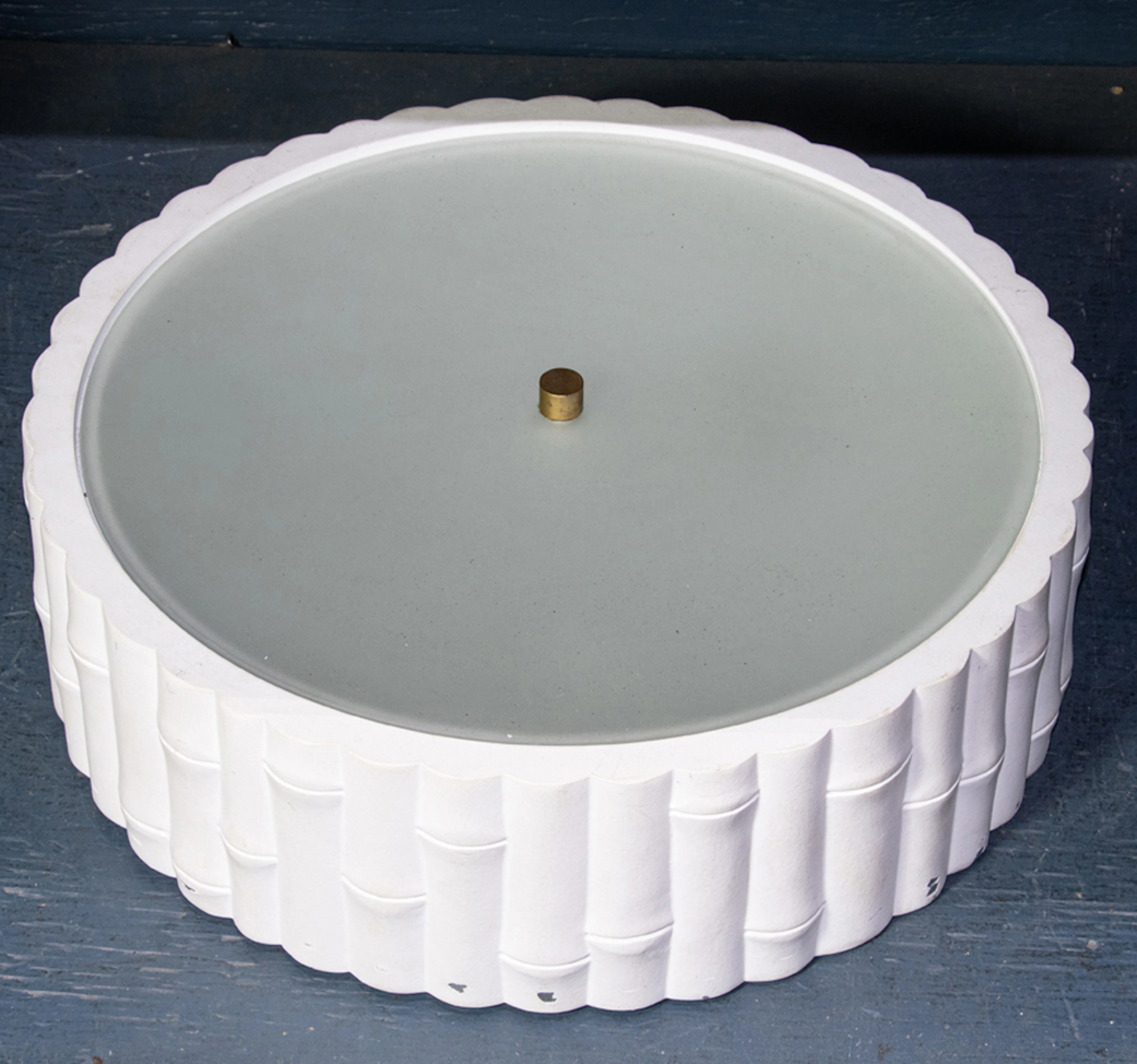 An Alexa Hampton for Visual Comfort white enameled metal faux bamboo