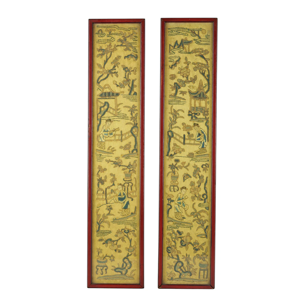 A pair of Chinese embroidered sleeve bands