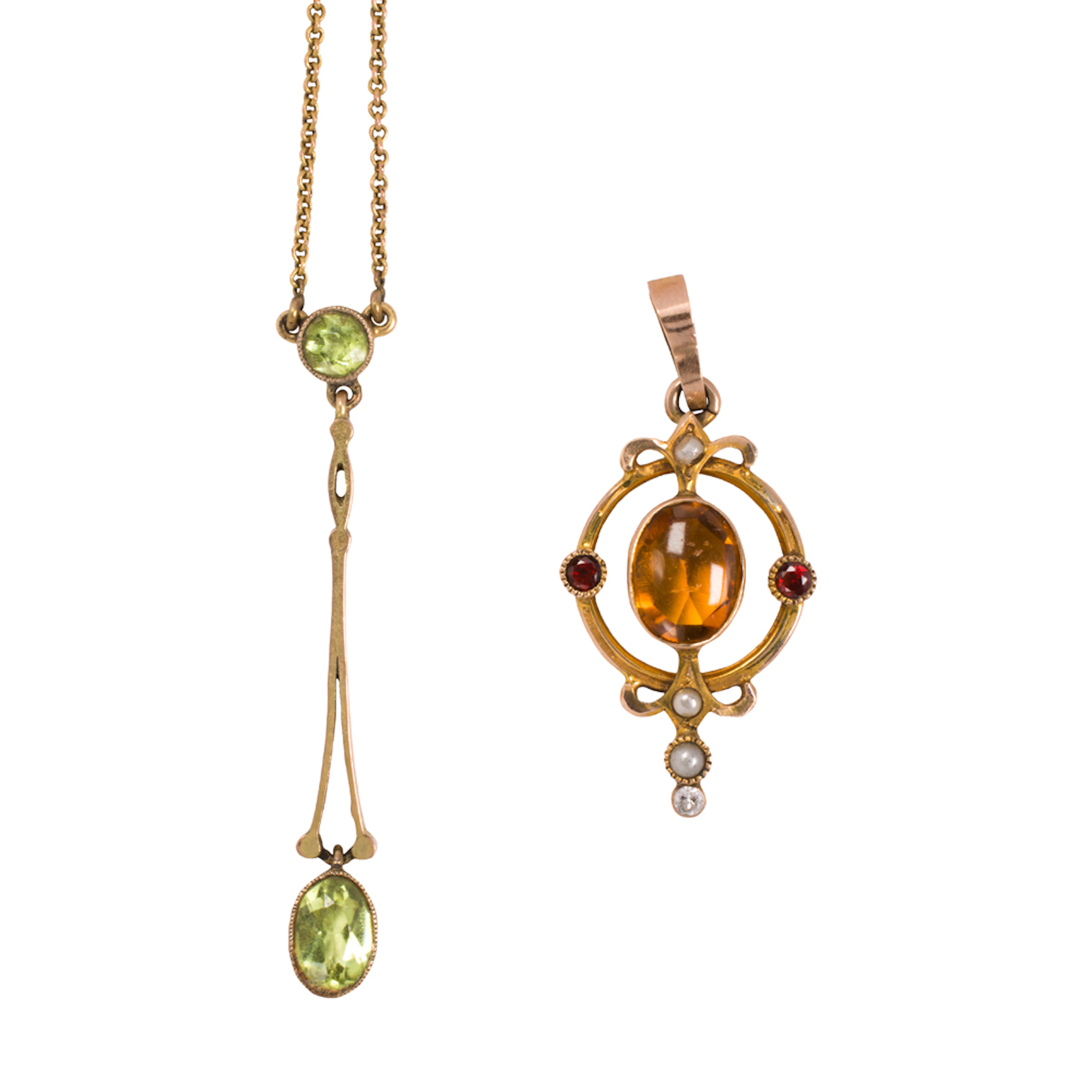 An antique gem-set and gold necklace and pendant