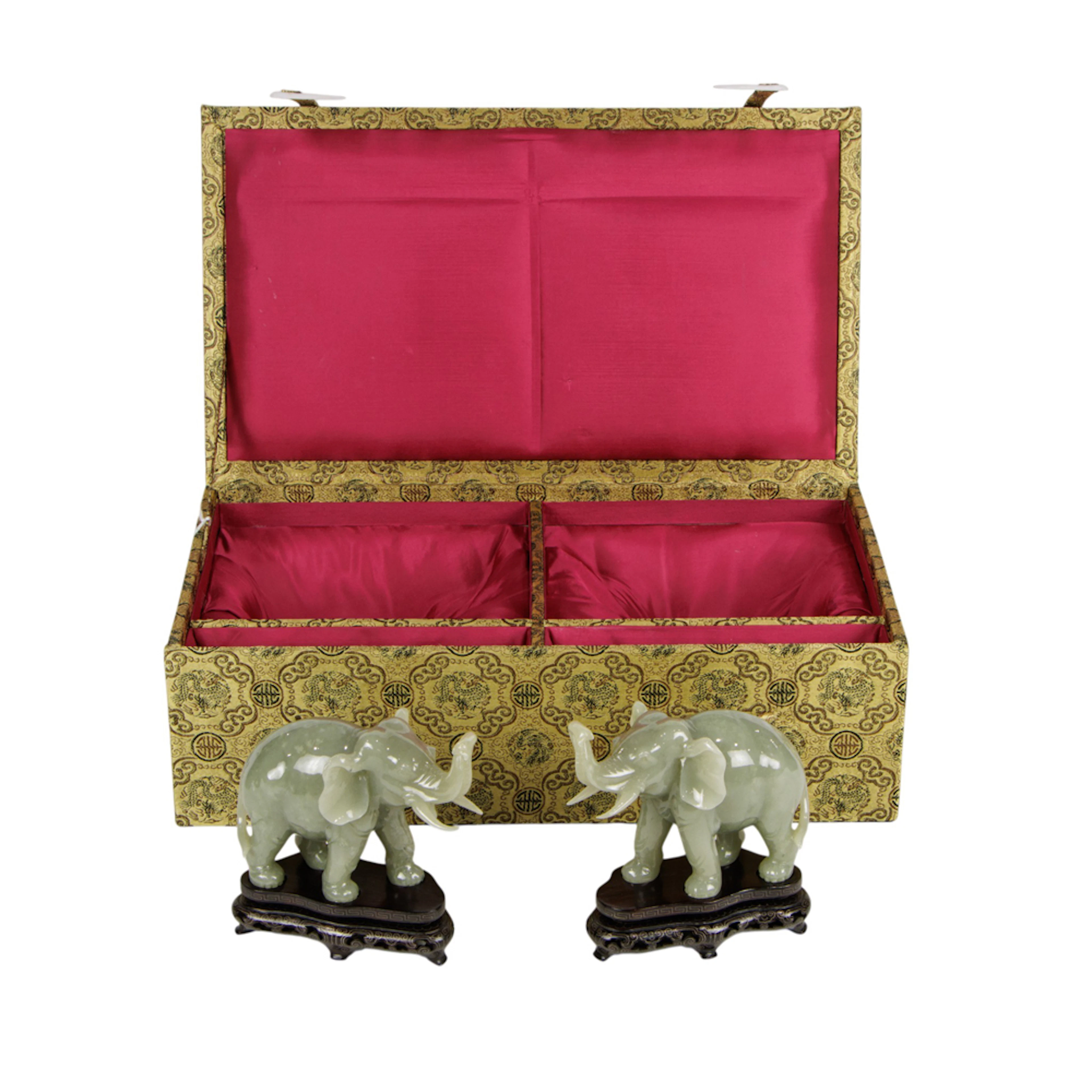 A pair of Chinese celadon jade elephant figures