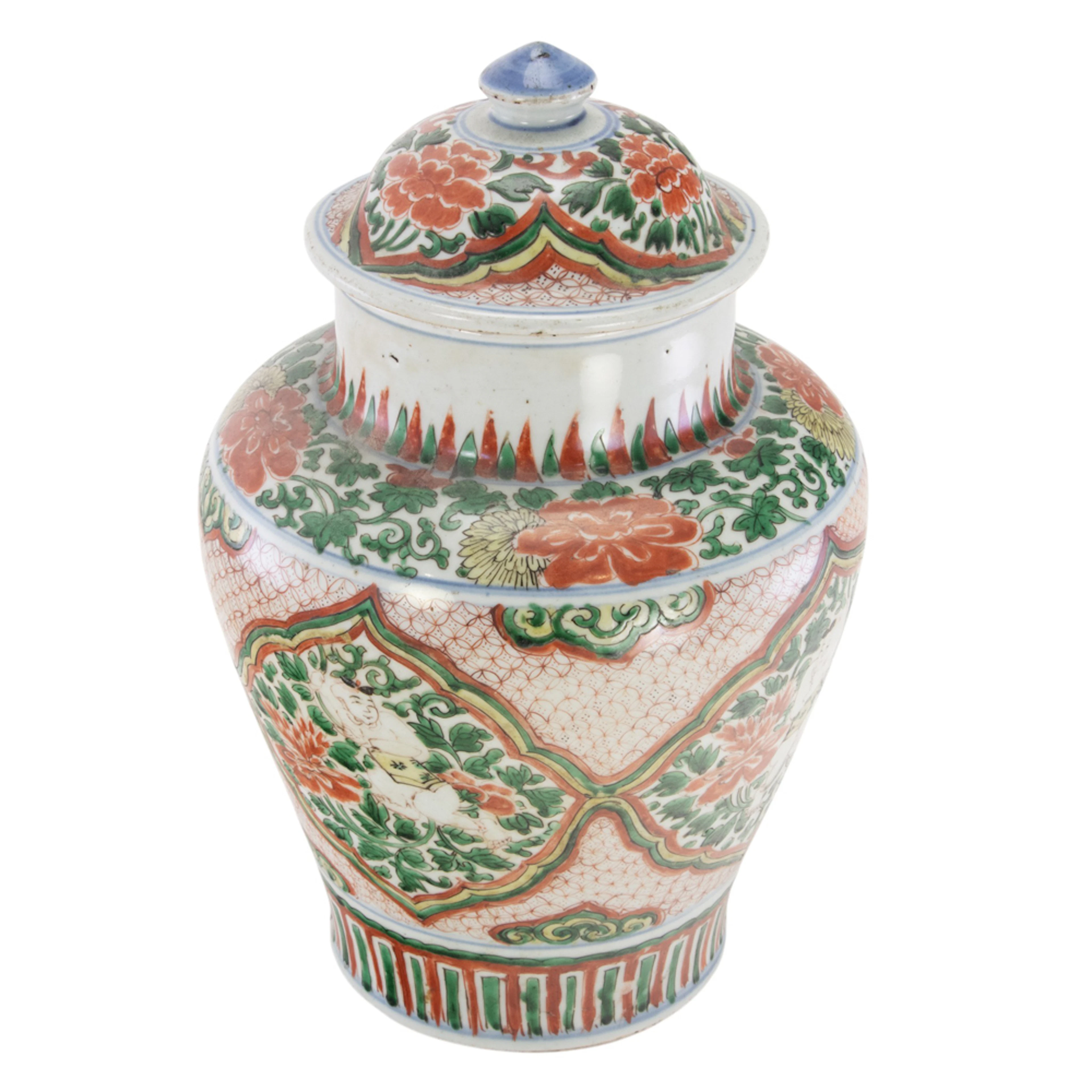 A Chinese wucai jar and cover