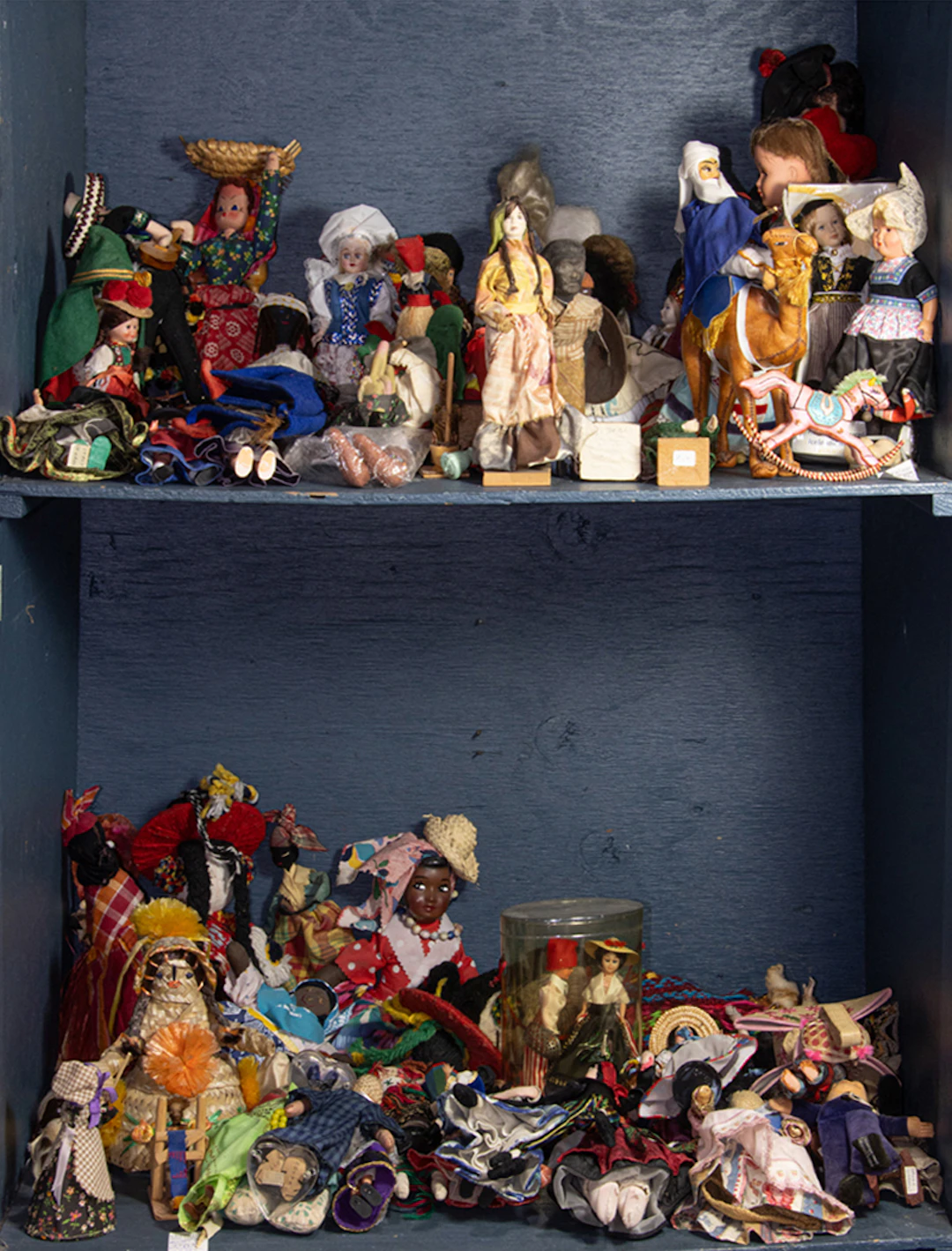 An assembled group of multicultural dolls