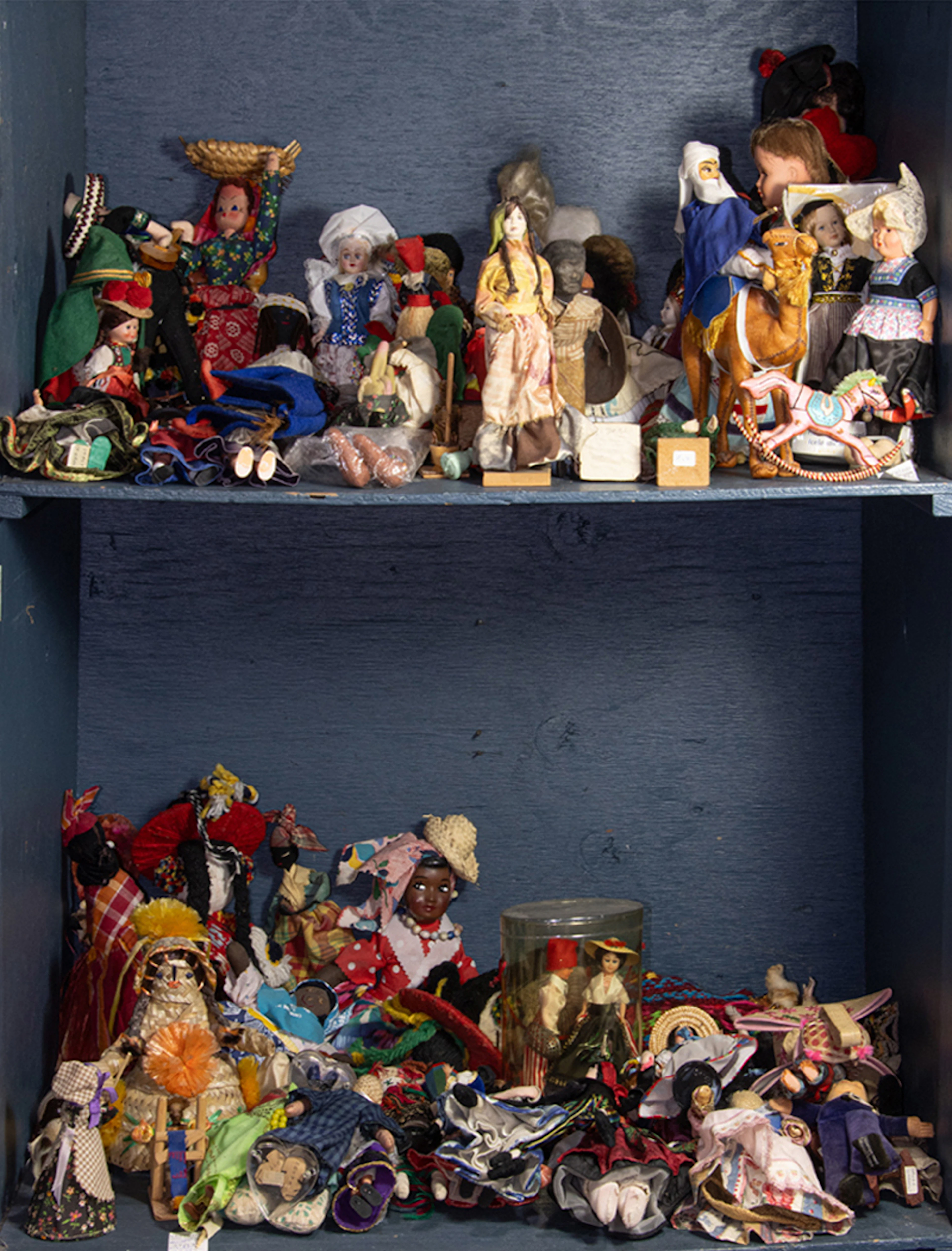 An assembled group of multicultural dolls