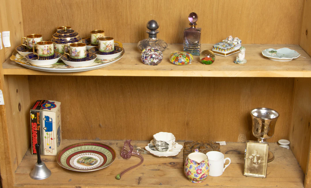 An assembled group of mostly ceramic and glass