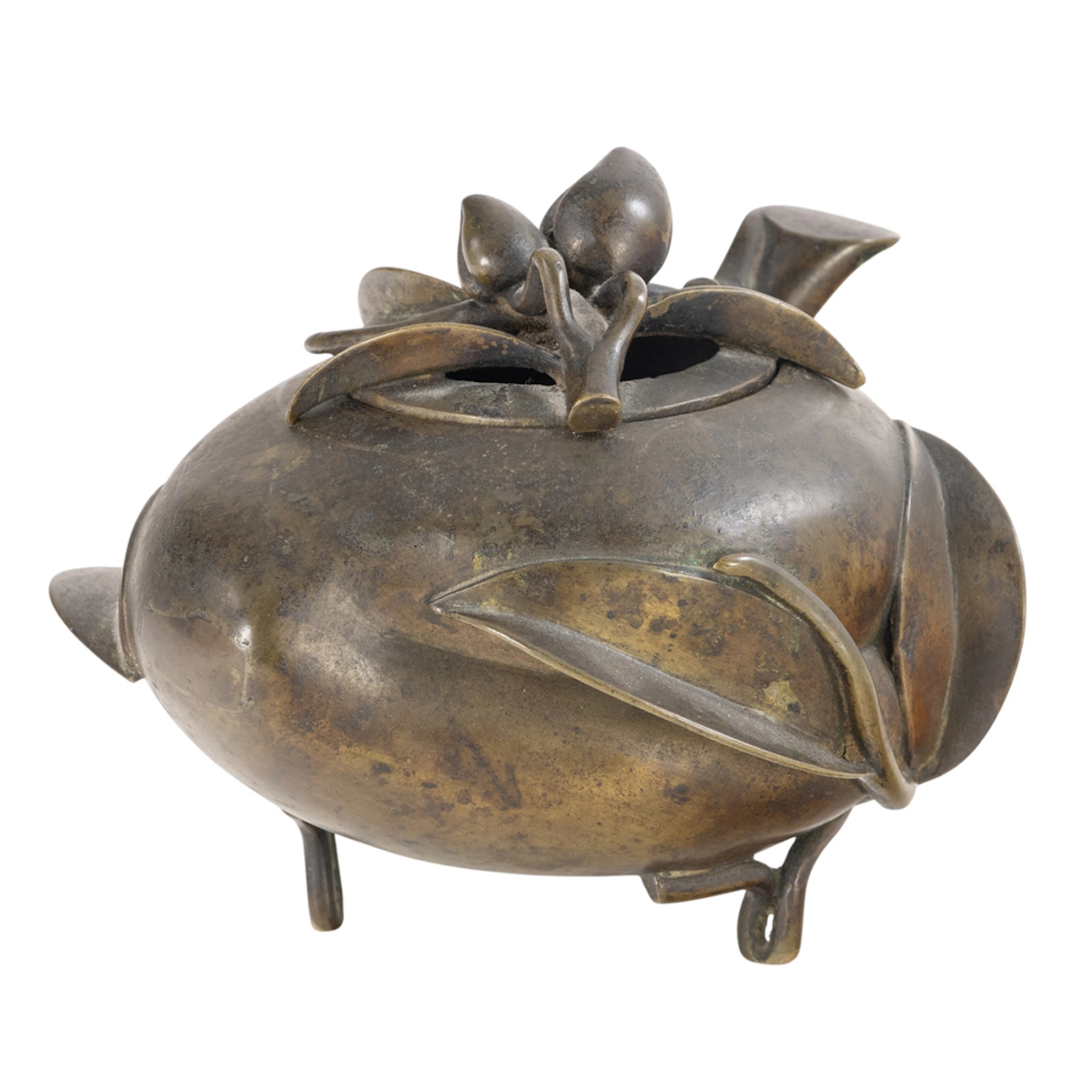 A Chinese cast bronze peach-form censer