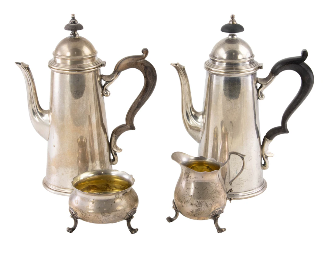 A similar pair of sterling 1 1/2 pts coffee pots, Redlich & Co
