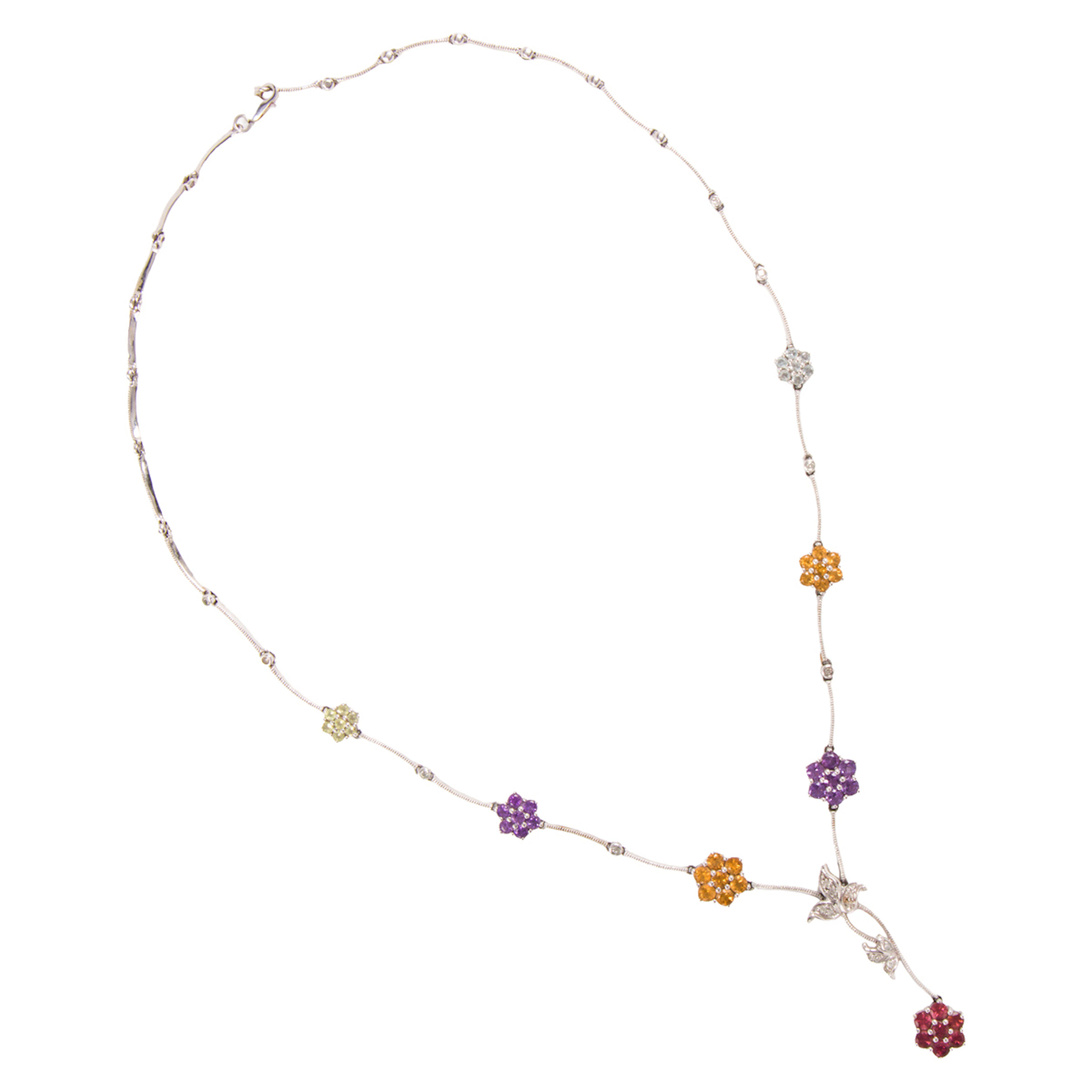 A gemstone and 10k white gold necklace