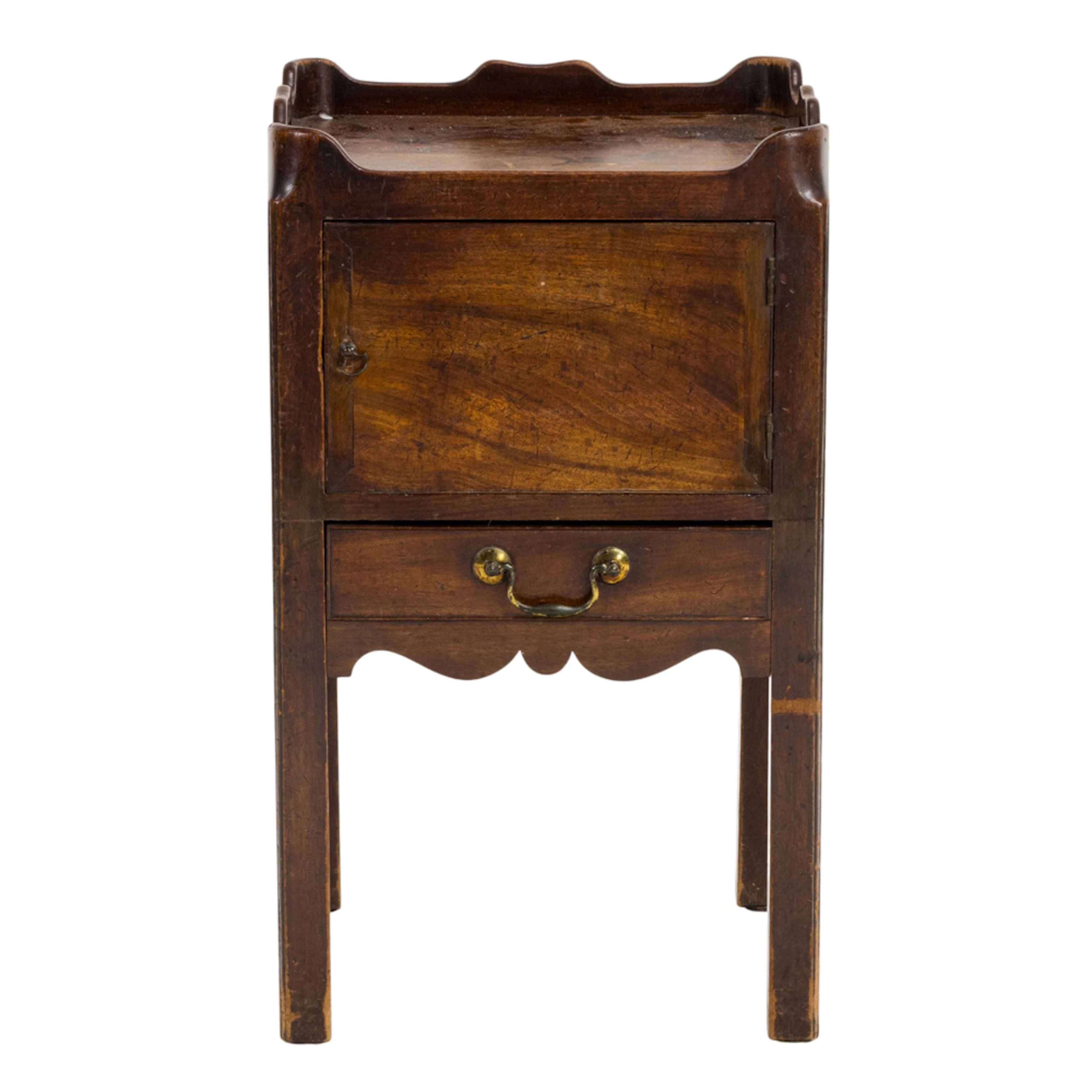 A George III style mahogany tray top bedside cabinet
