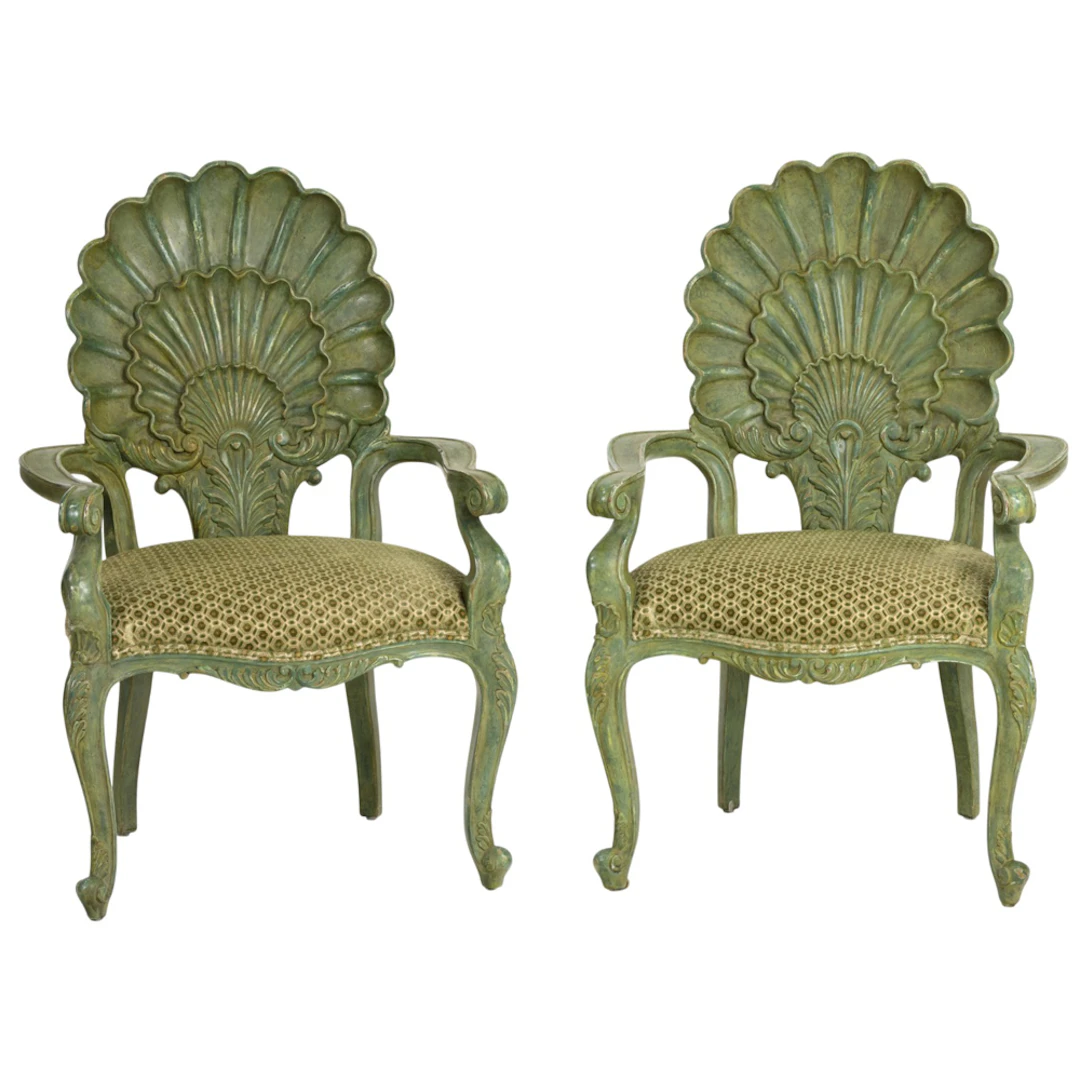 A pair of Italian Rococo style painted grotto chairs