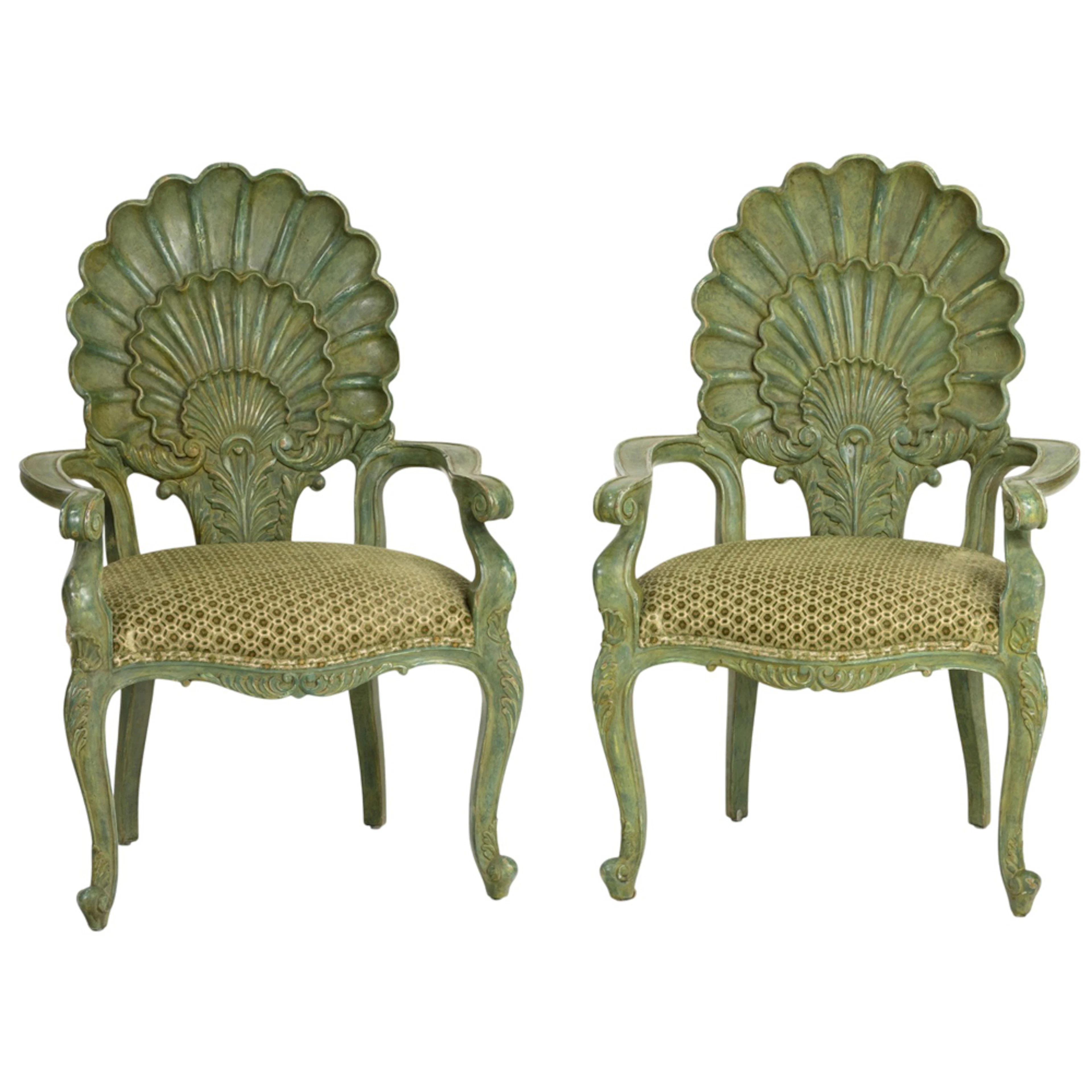 A pair of Italian Rococo style painted grotto chairs