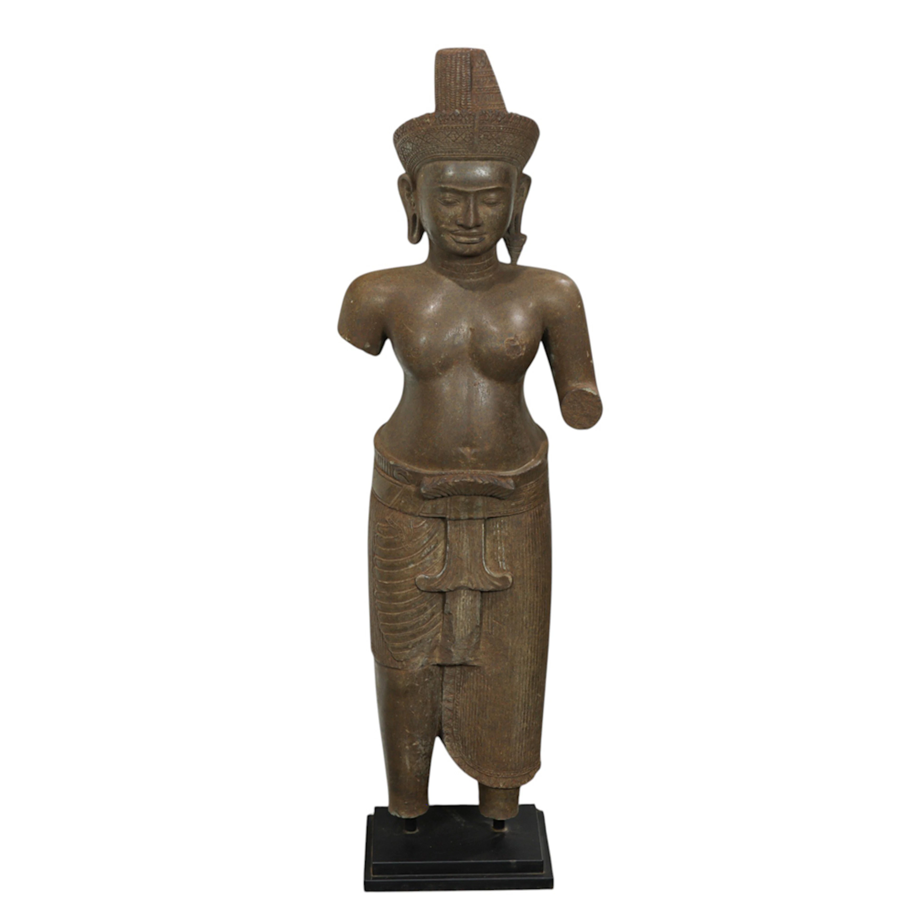 An Angkor Wat style stone figure of male Hindu divinity