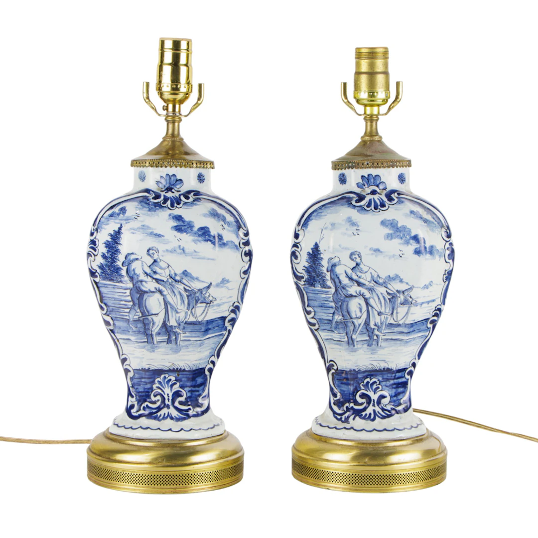 A pair of Dutch Delft blue and white vases
