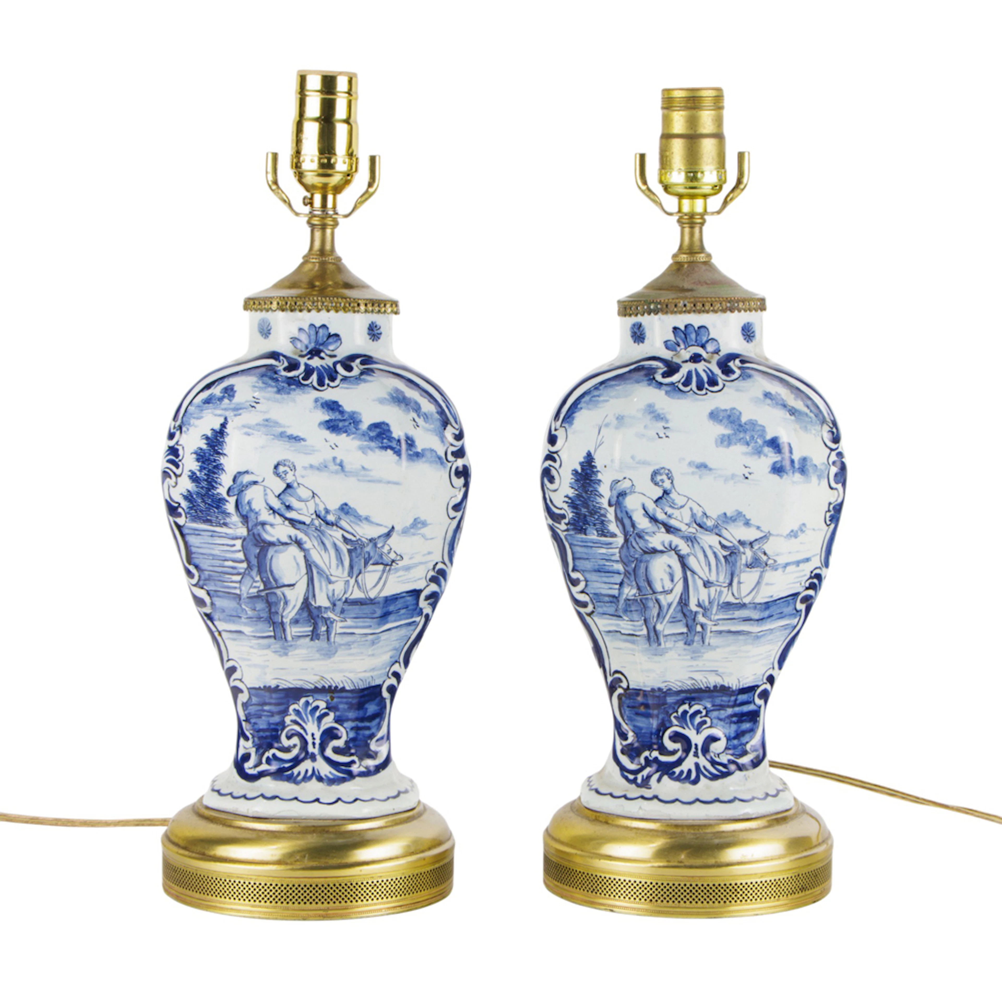 A pair of Dutch Delft blue and white vases