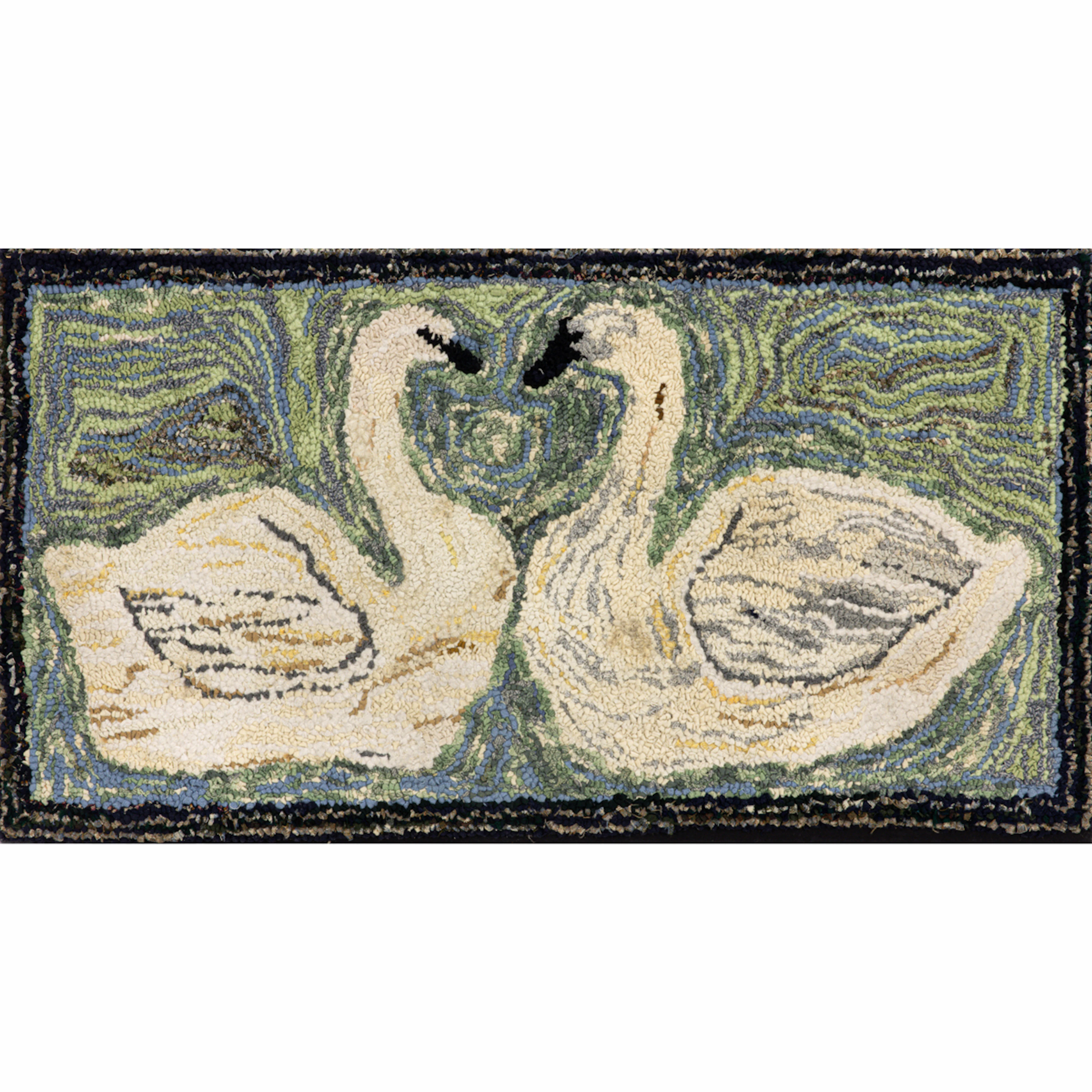 An American hooked rug of two swans