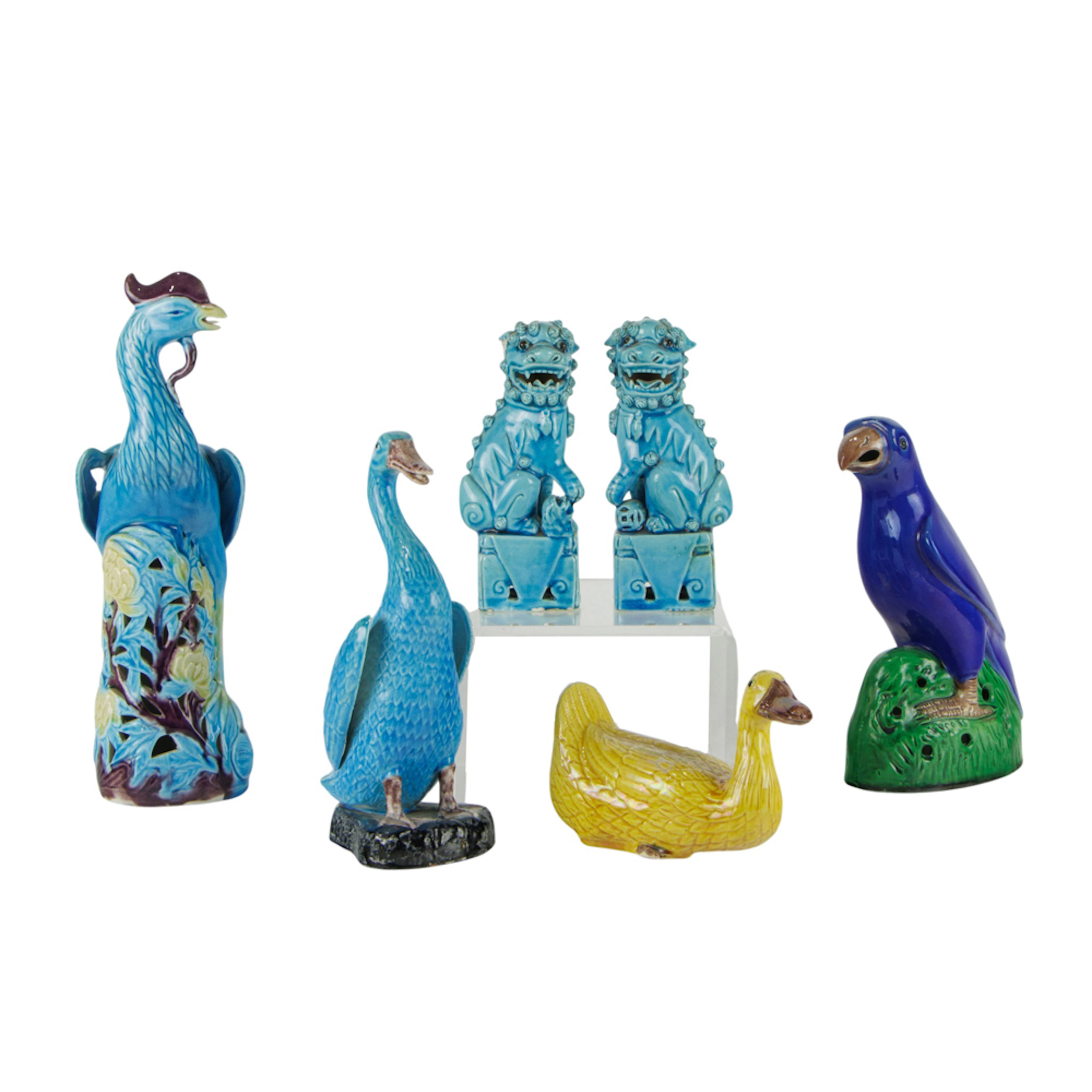 (lot of 6) Chinese glazed figures of lions and birds
