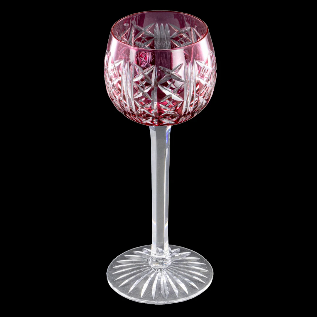 A set of sixteen St. Louis cranberry flashed cut to clear glass Roemer