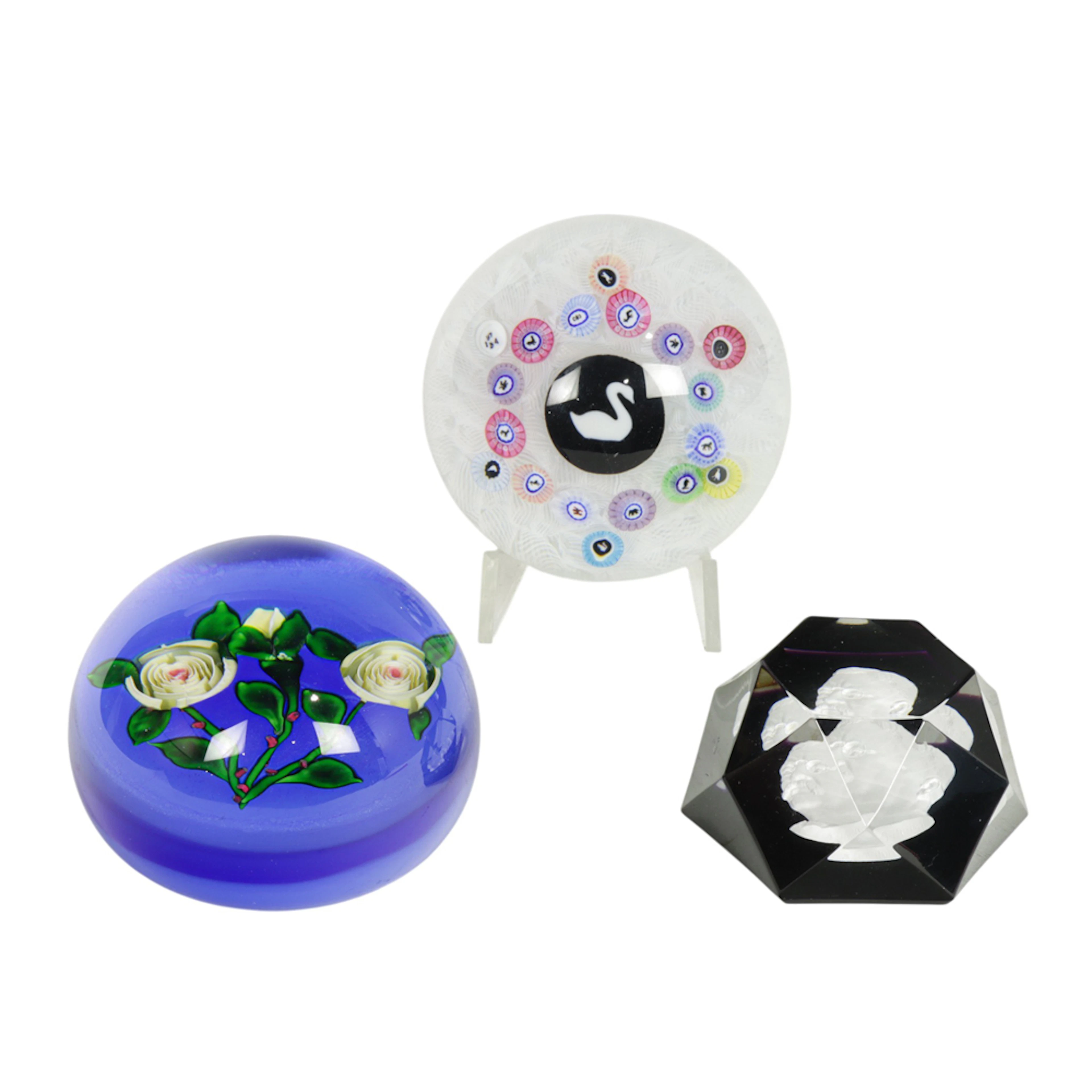 Three French glass paperweights