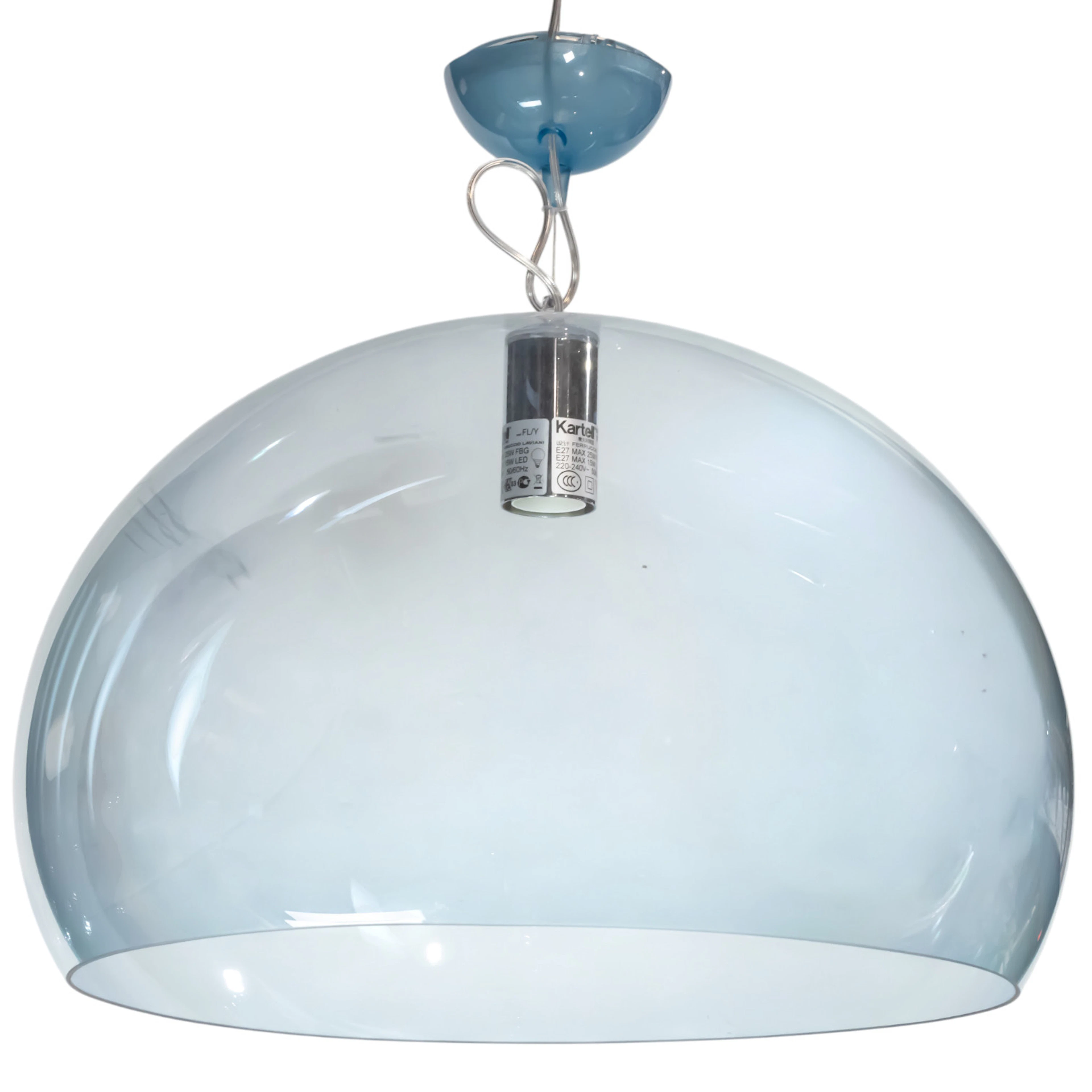 A Kartell pale blue acrylic pendant light fixture designed by Ferruccio Laviani