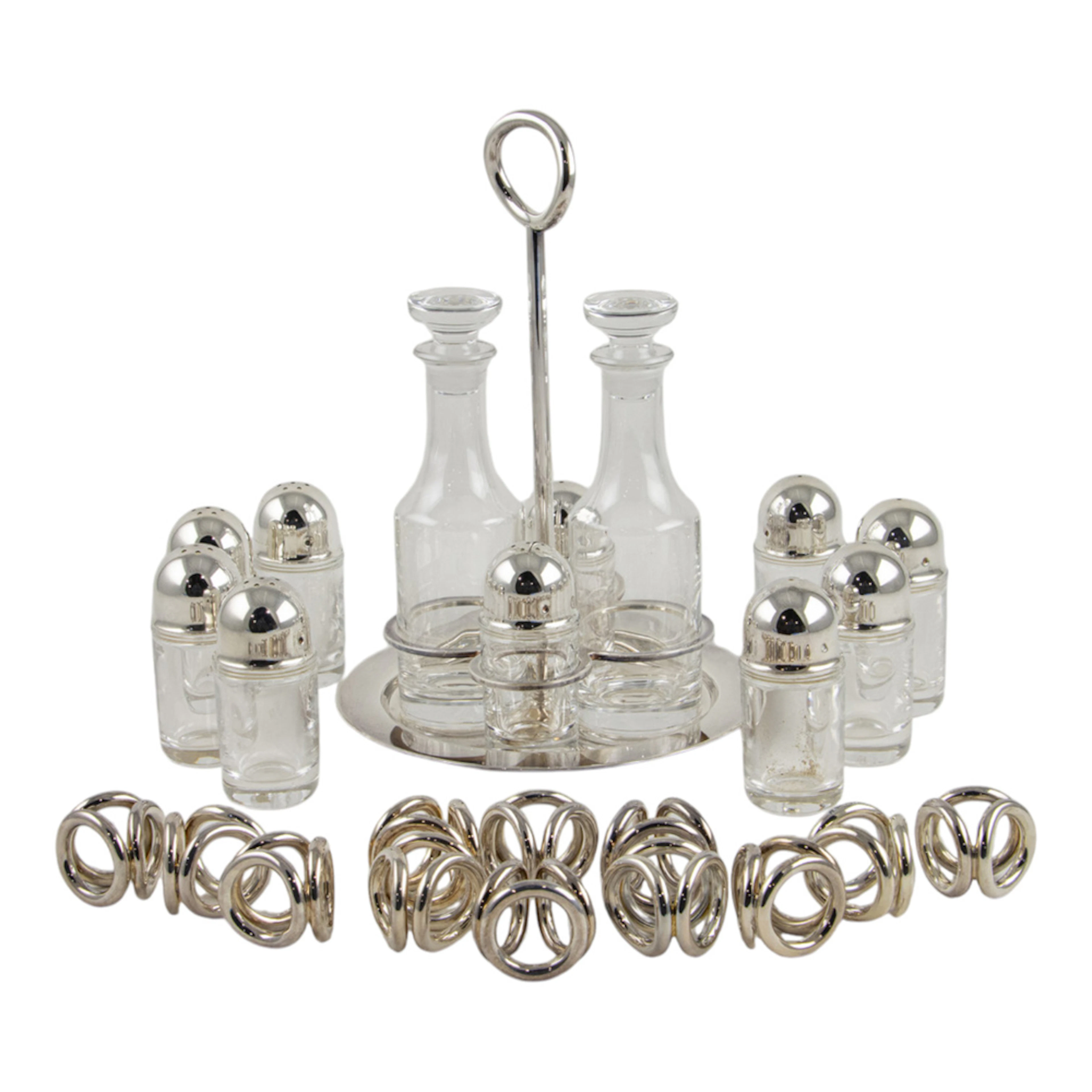 A group of Andree Putnam for Christofle silver plate table articles