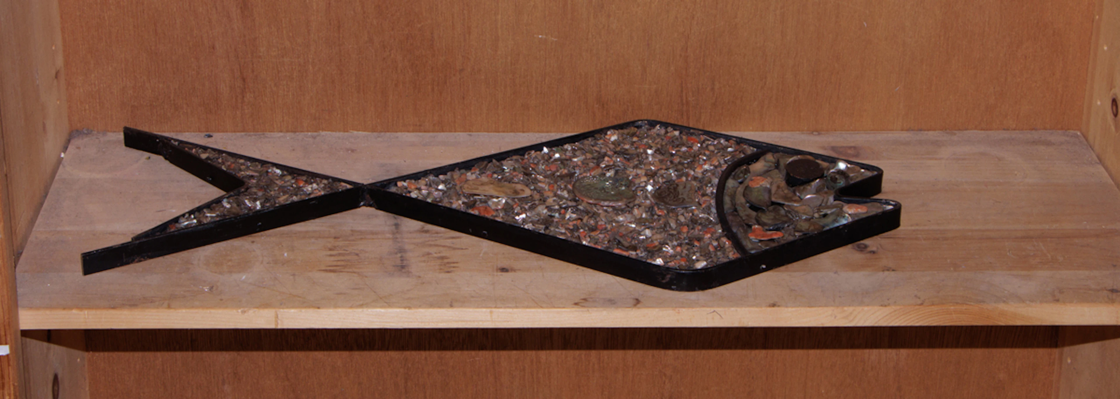 A Mid Century Mexican abalone shell inlaid plaque of a fish