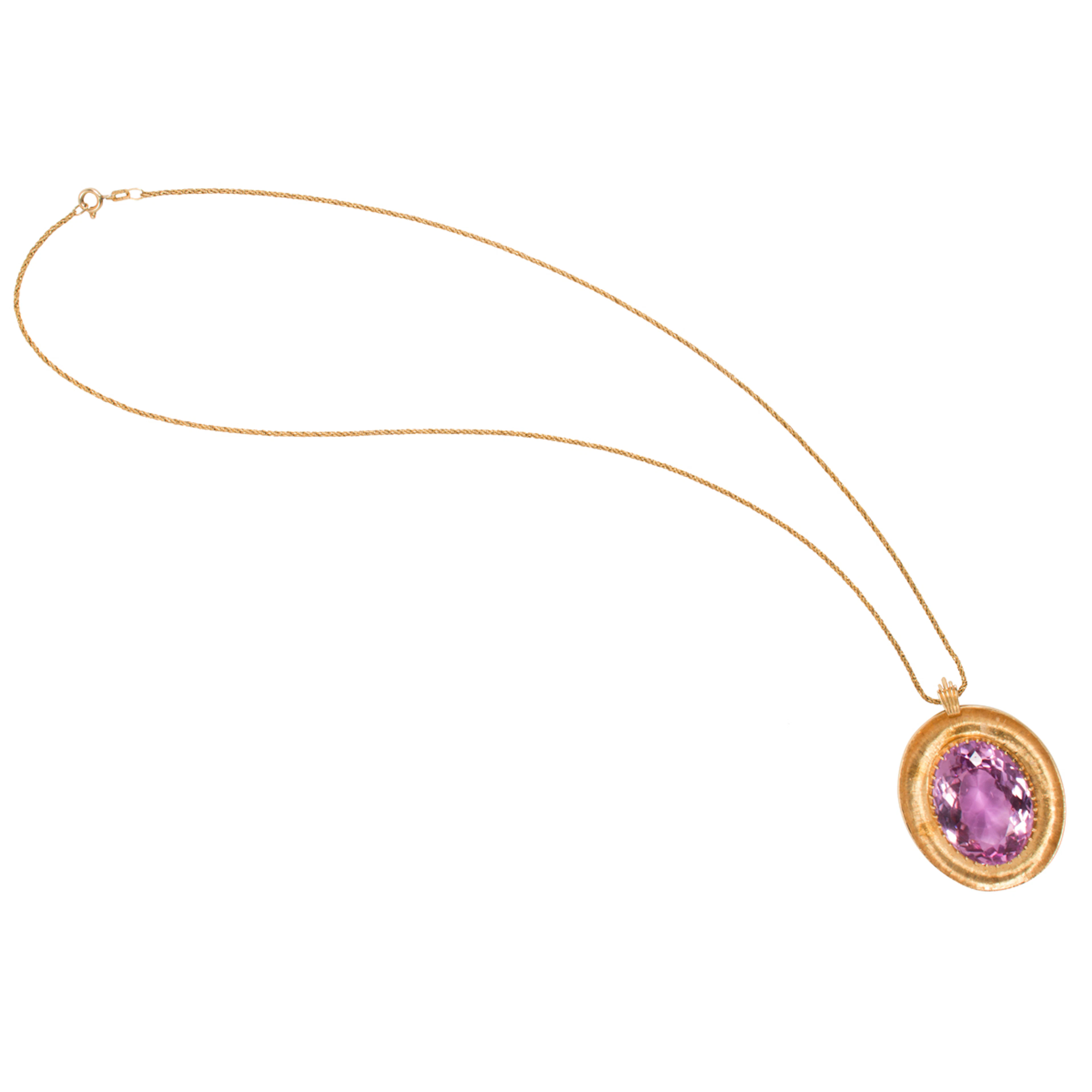 A kunzite and 14k gold pendant necklace