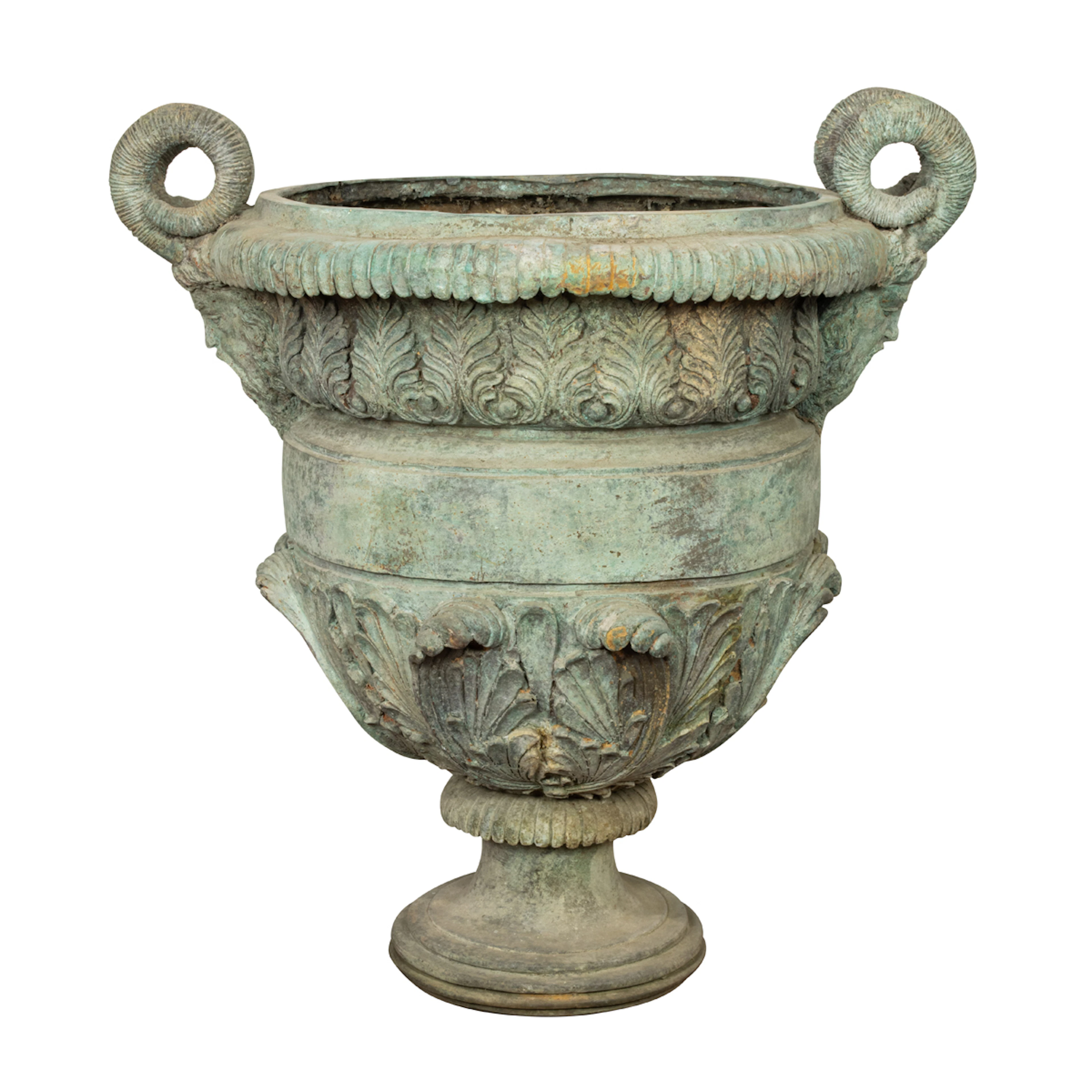A Louis XVI style verdigri patinated bronze 'Versailles' garden urn