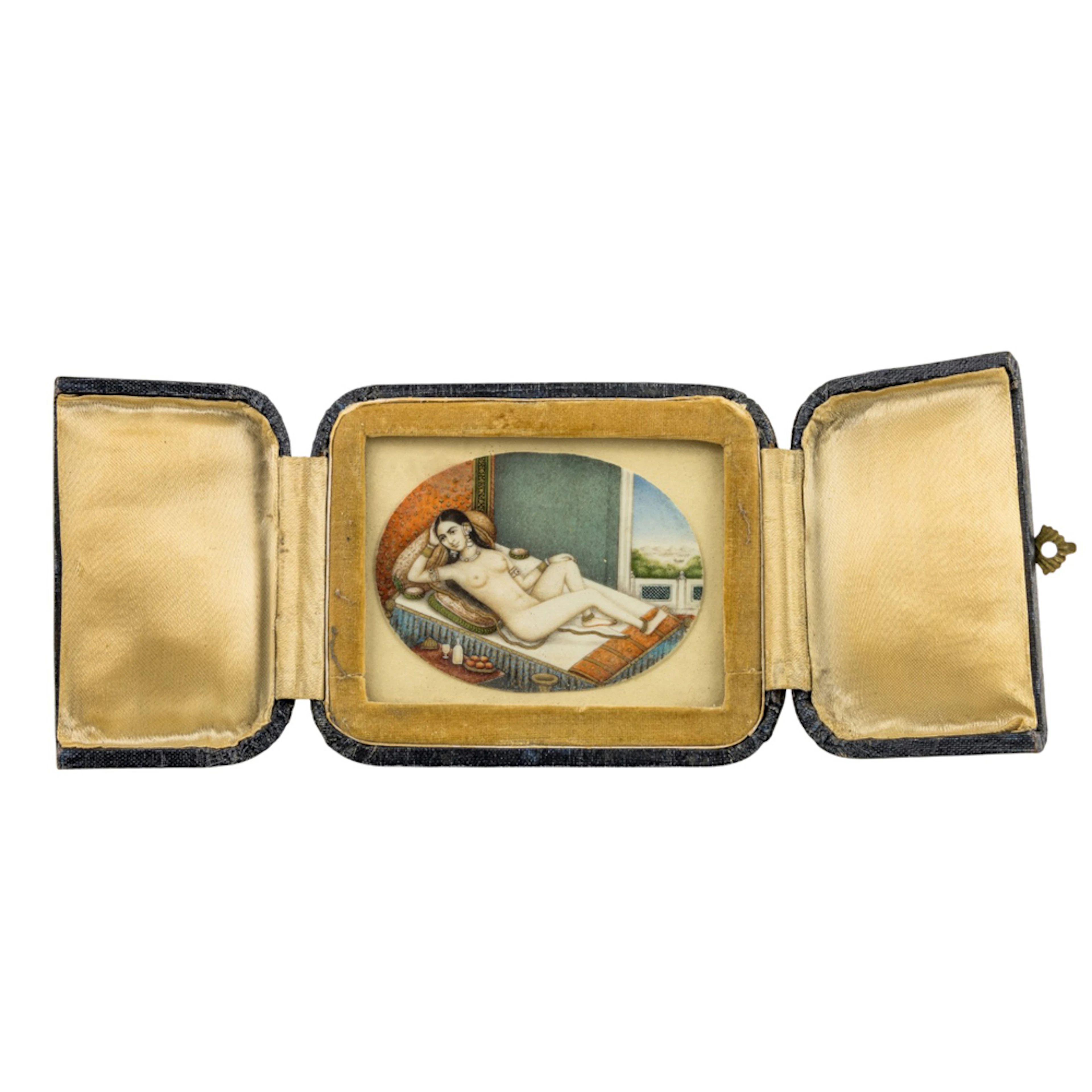 An Indian Mughal erotic subject miniature painting