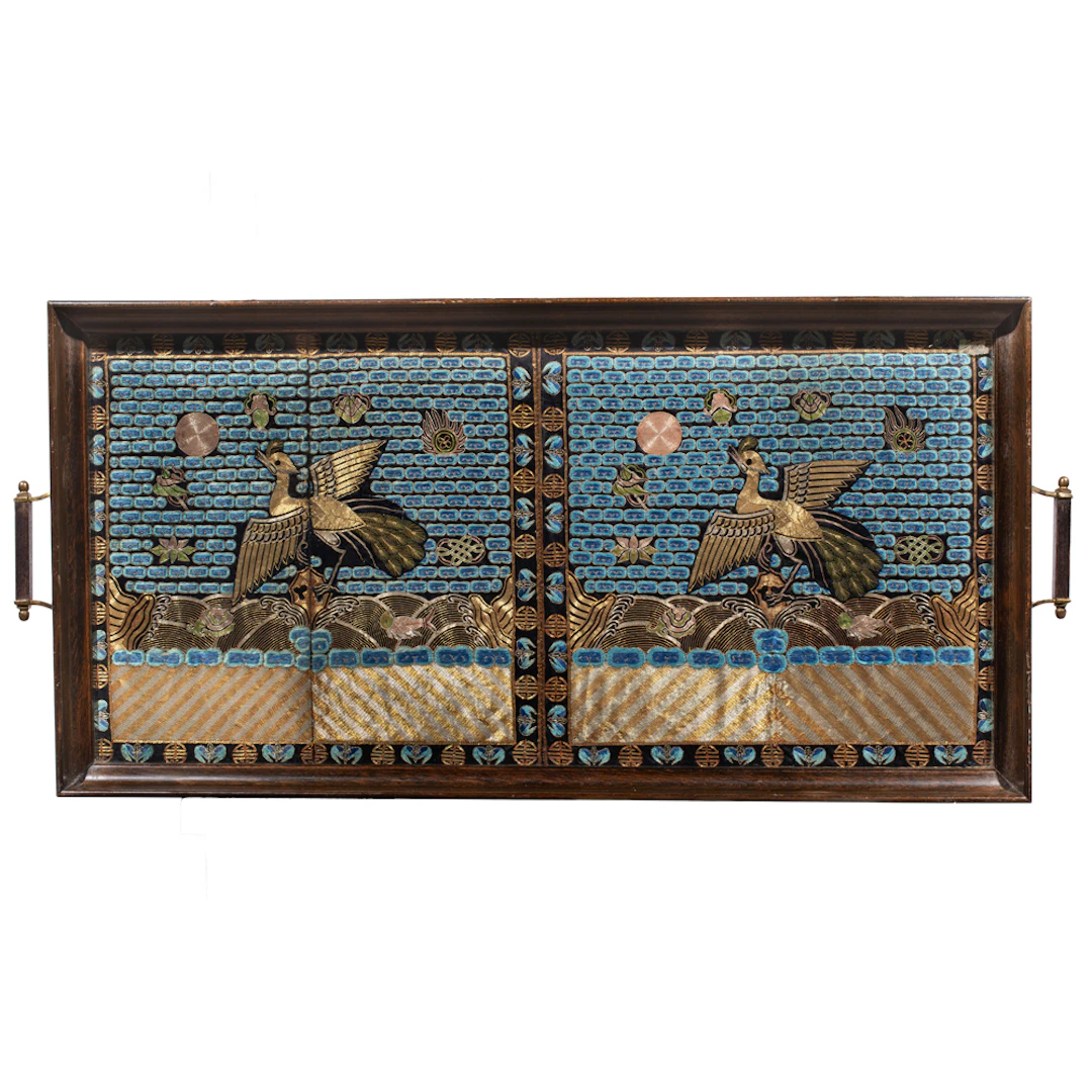A pair of Chinese embroidered third civil rank badges
