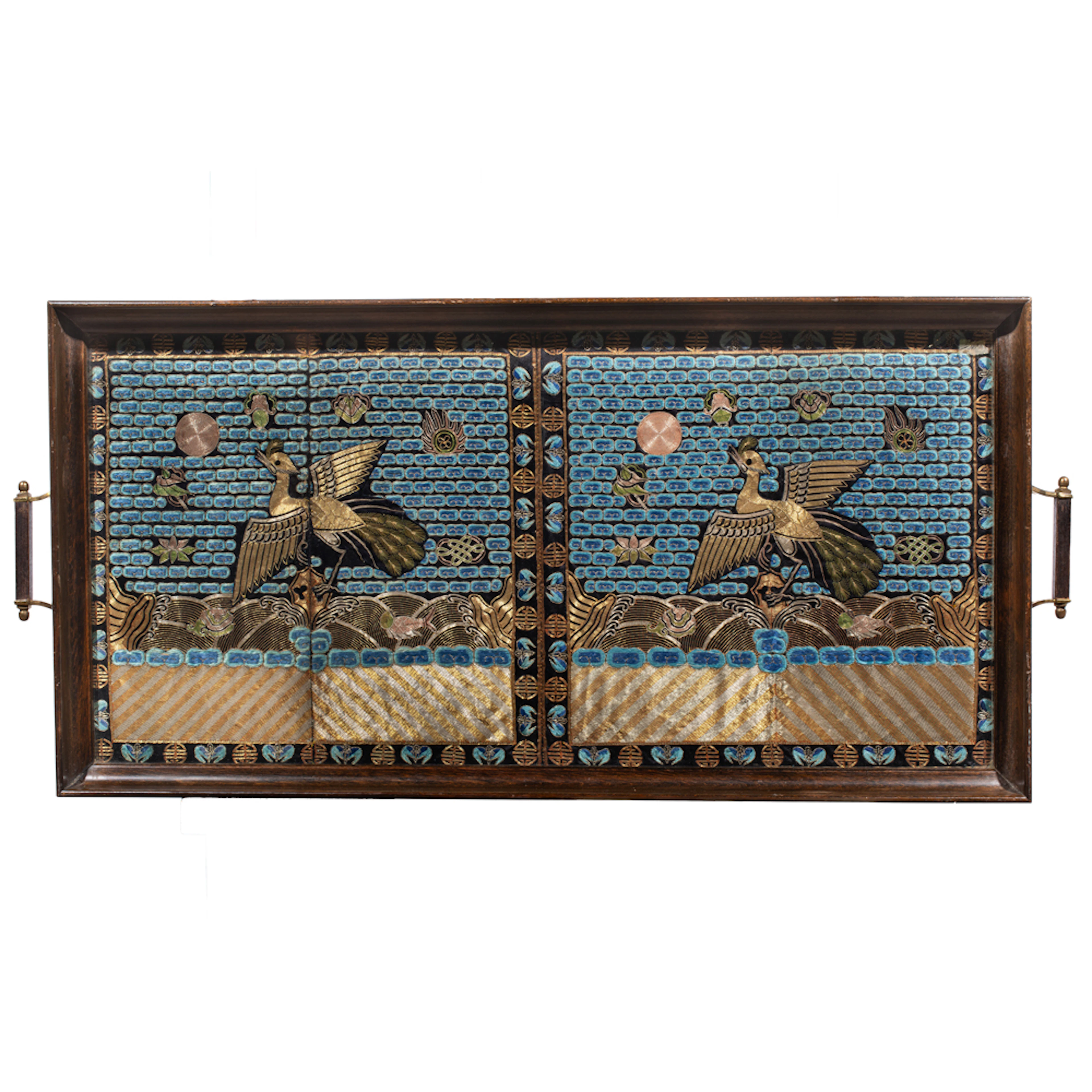 A pair of Chinese embroidered third civil rank badges