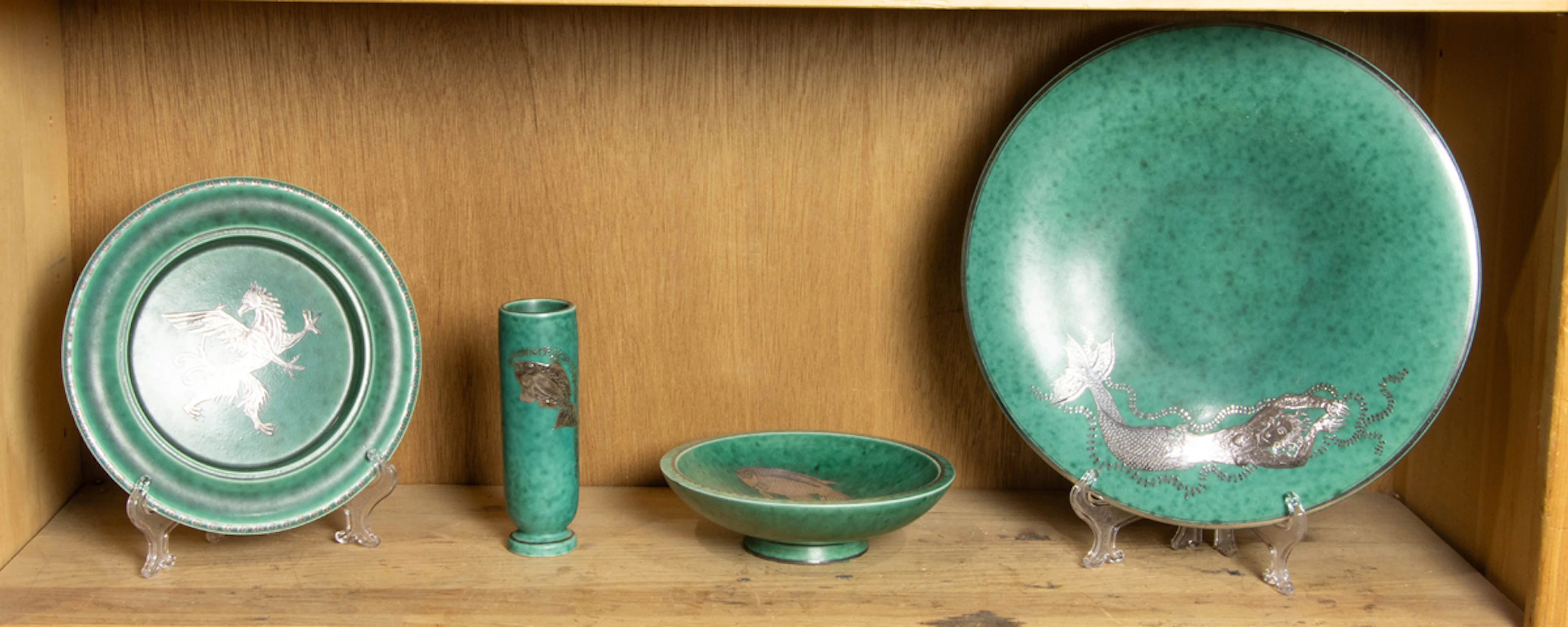 Four Swedish Gustavsberg silver overlay 'Argenta' table articles